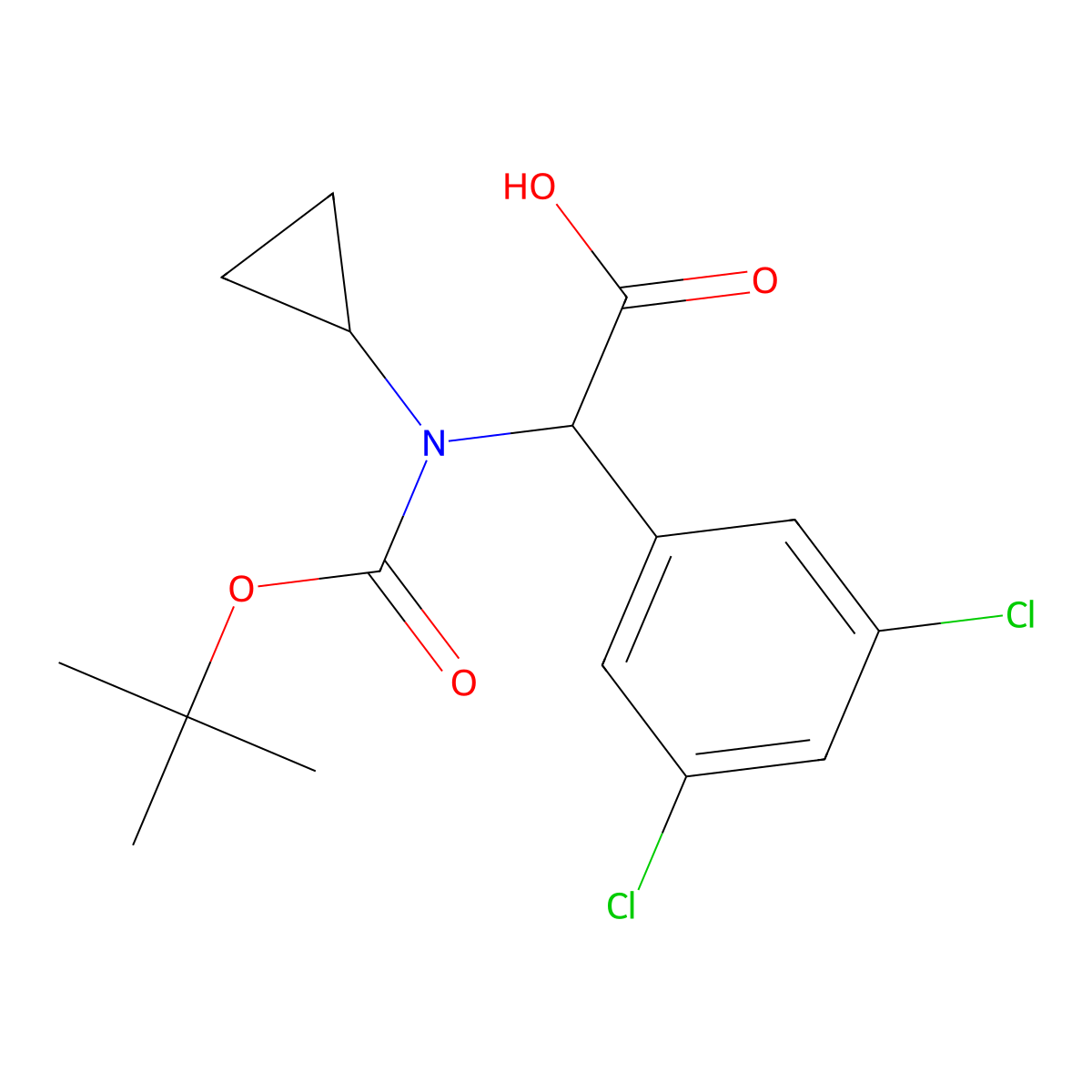 2-{[(Tert-butoxy)carbonyl](cyclopropyl)amino}-2-(3,5-dichlorophenyl)acetic acid molecular structure, CAS 1692612-36-4