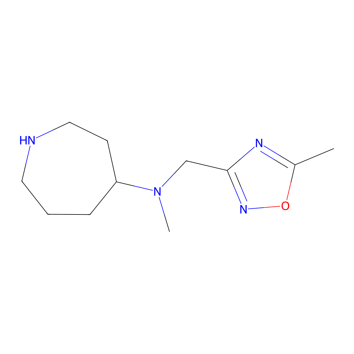 N-methyl-N-[(5-methyl-1,2,4-oxadiazol-3-yl)methyl]azepan-4-amine molecular structure, CAS 1692634-99-3