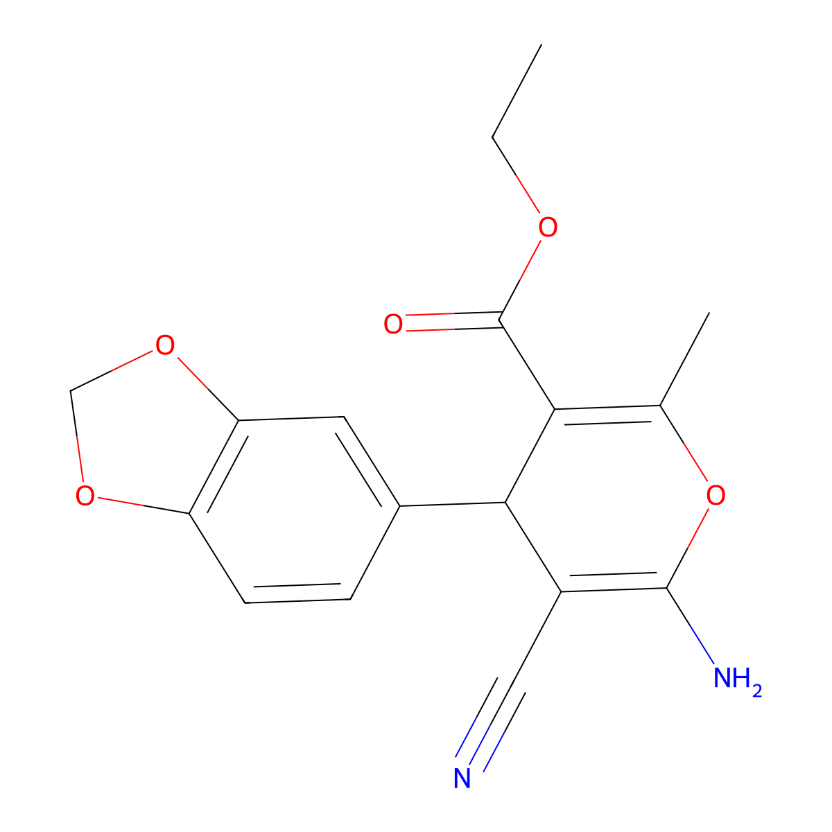 ethyl 6-amino-4-(1,3-benzodioxol-5-yl)-5-cyano-2-methyl-4H-pyran-3-carboxylate molecular structure, CAS 169267-80-5