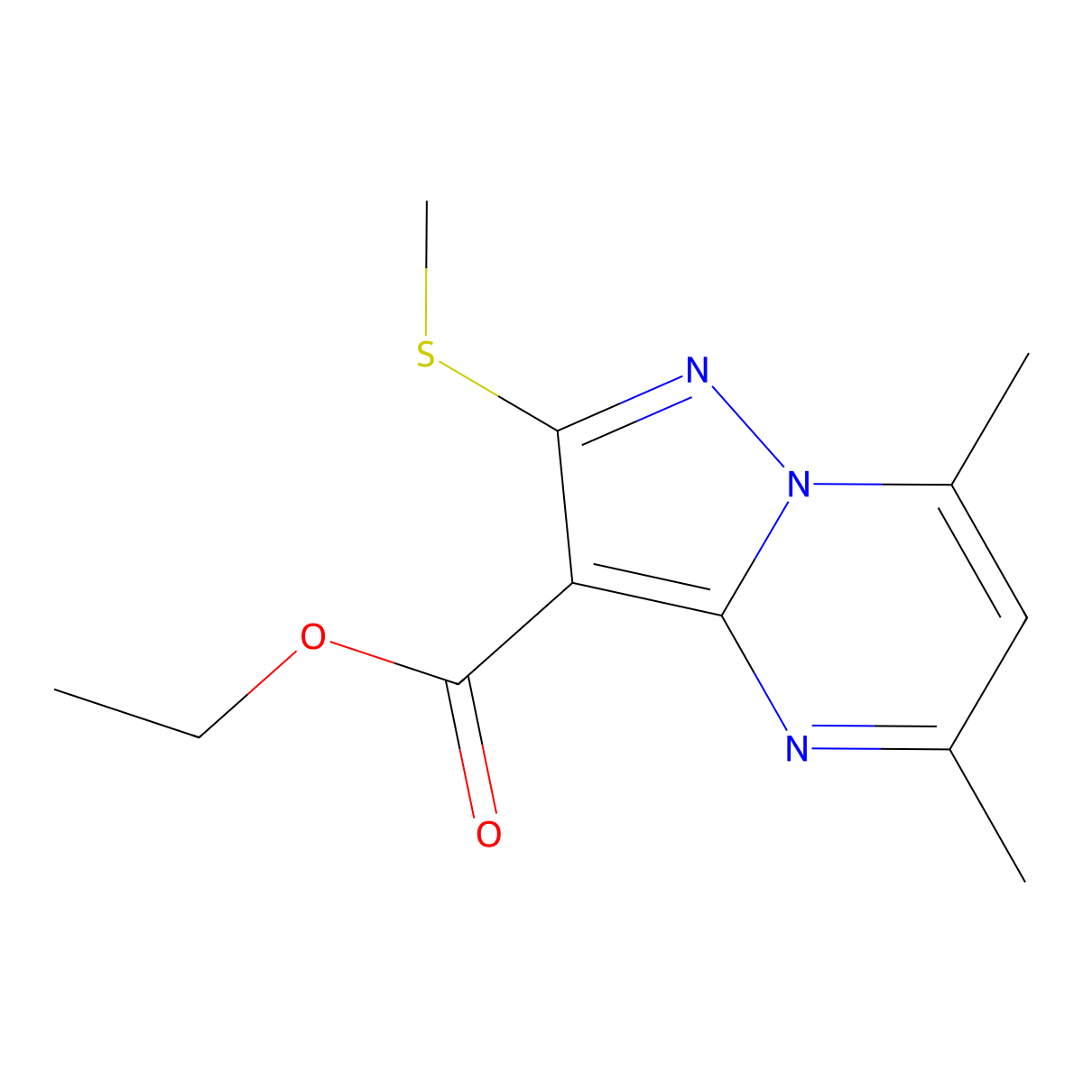 Ethyl 5,7-dimethyl-2-(methylthio)pyrazolo[1,5-a]pyrimidine-3-carboxylate molecular structure, CAS 169268-39-7