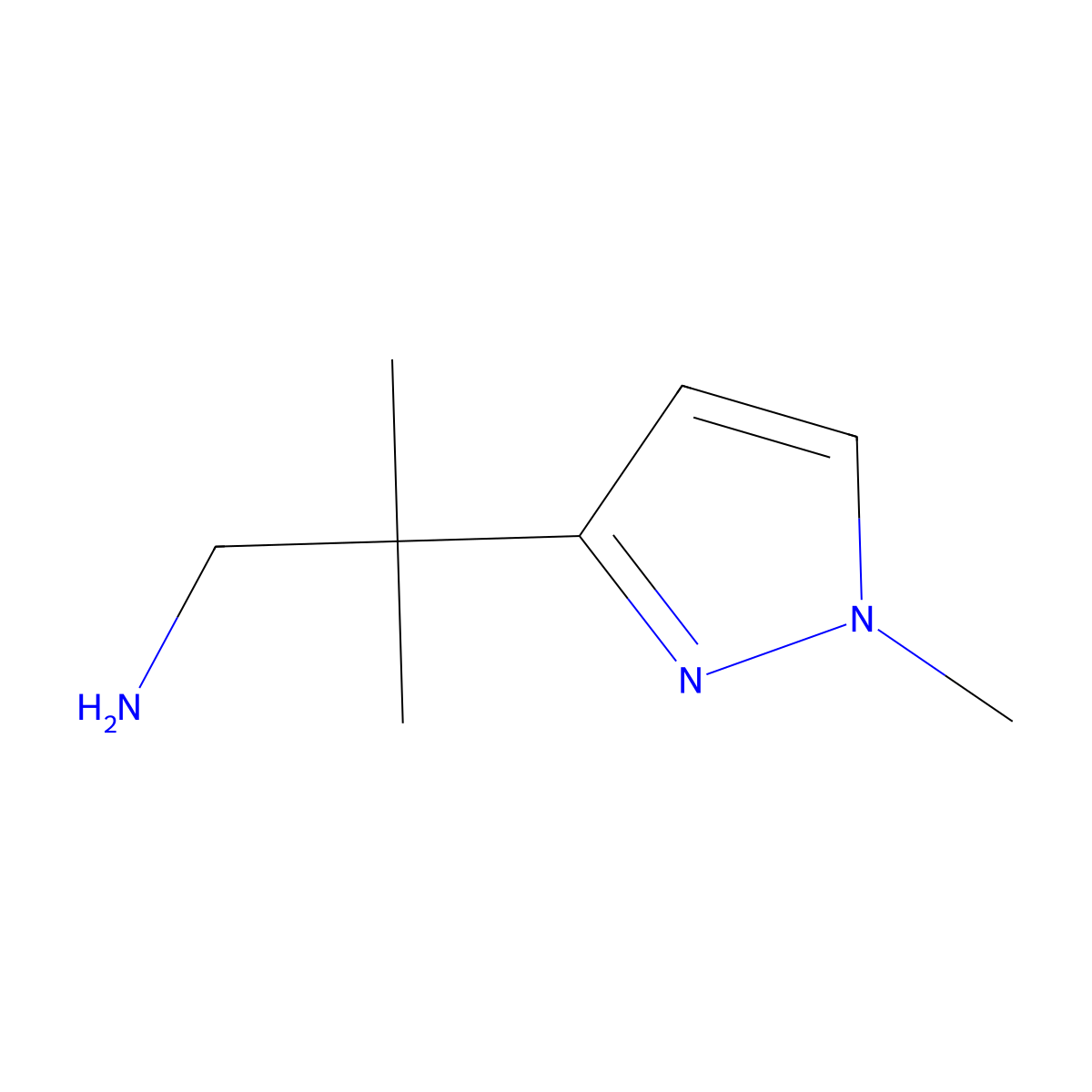 2-methyl-2-(1-methyl-1H-pyrazol-3-yl)propan-1-amine molecular structure, CAS 1692687-19-6