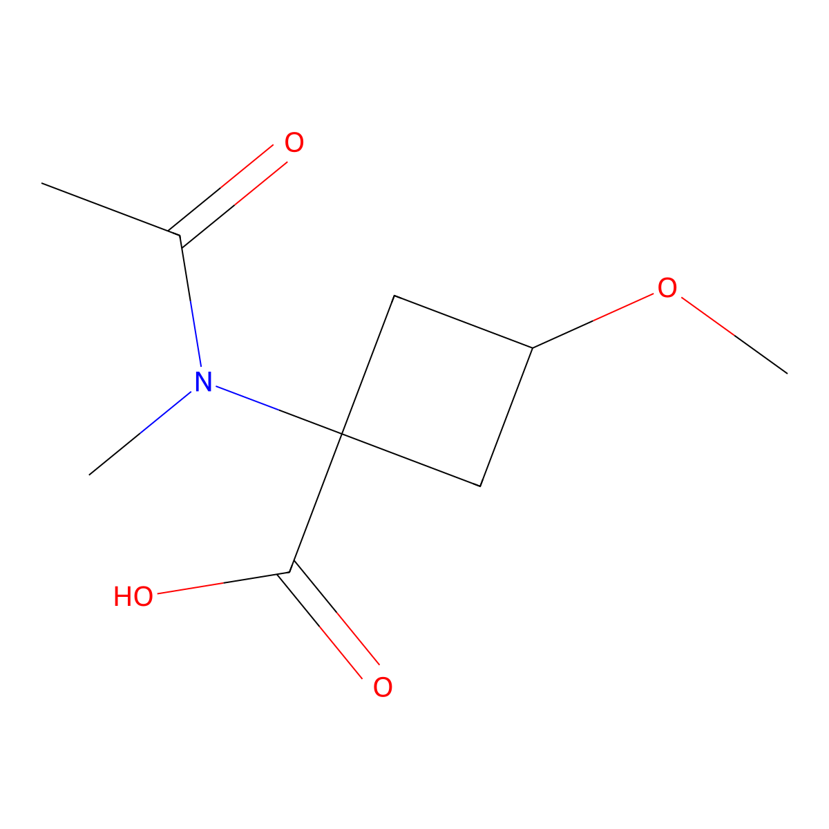 3-methoxy-1-(N-methylacetamido)cyclobutane-1-carboxylic acid molecular structure, CAS 1692715-42-6