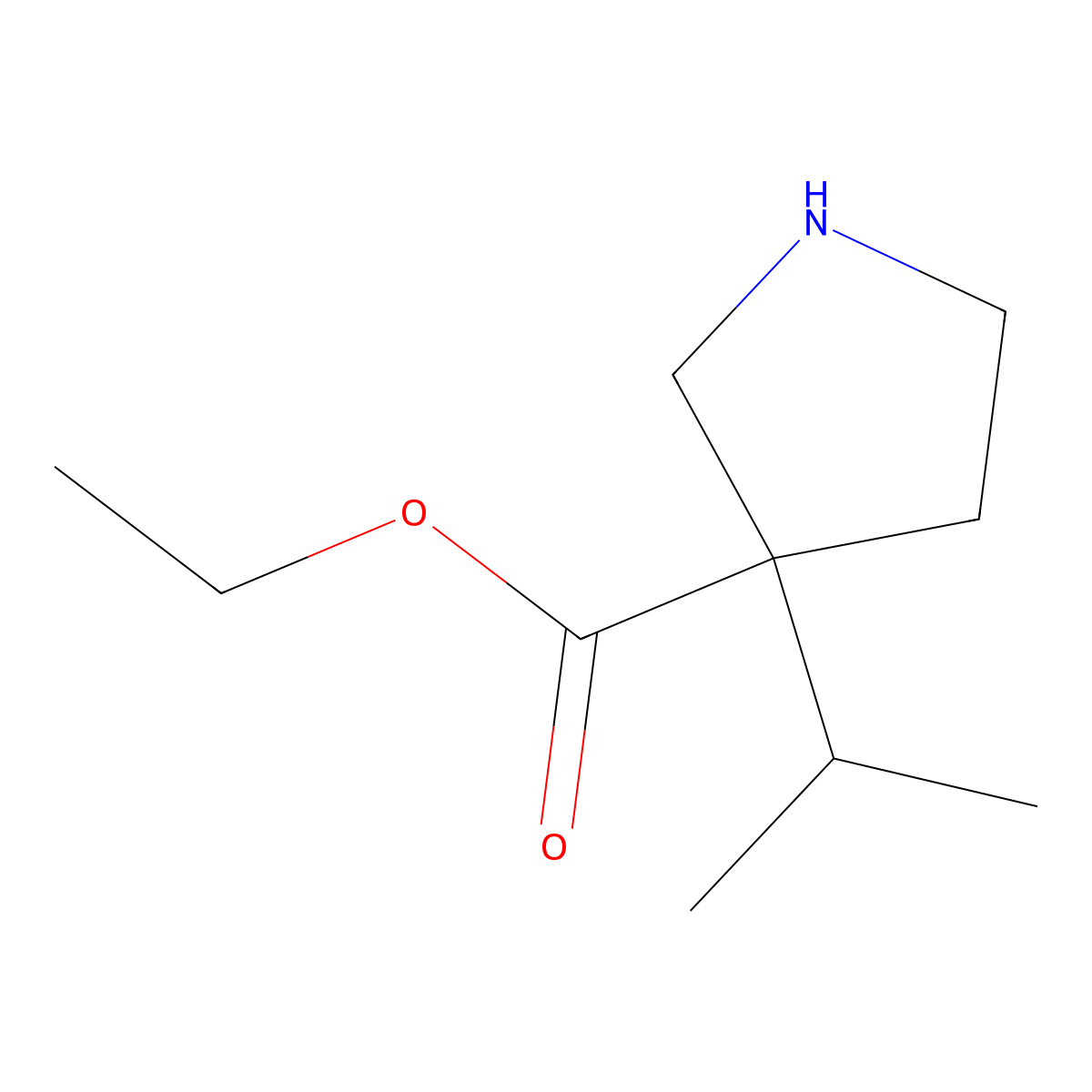 Ethyl 3-(propan-2-yl)pyrrolidine-3-carboxylate molecular structure, CAS 1692722-15-8