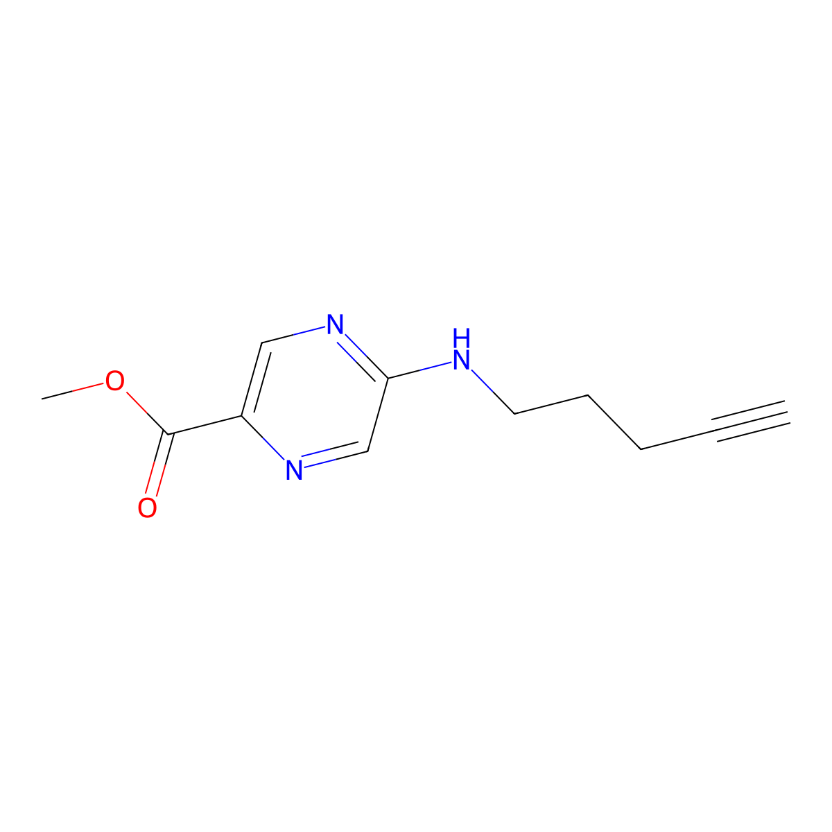 Methyl 5-[(pent-4-yn-1-yl)amino]pyrazine-2-carboxylate molecular structure, CAS 1692768-51-6