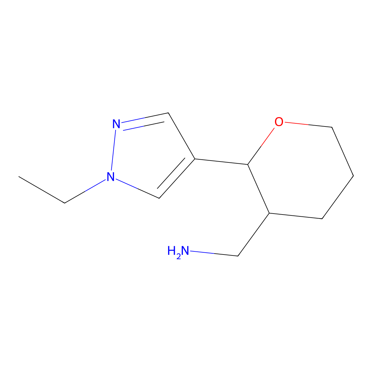 [2-(1-ethyl-1H-pyrazol-4-yl)oxan-3-yl]methanamine molecular structure, CAS 1692795-73-5