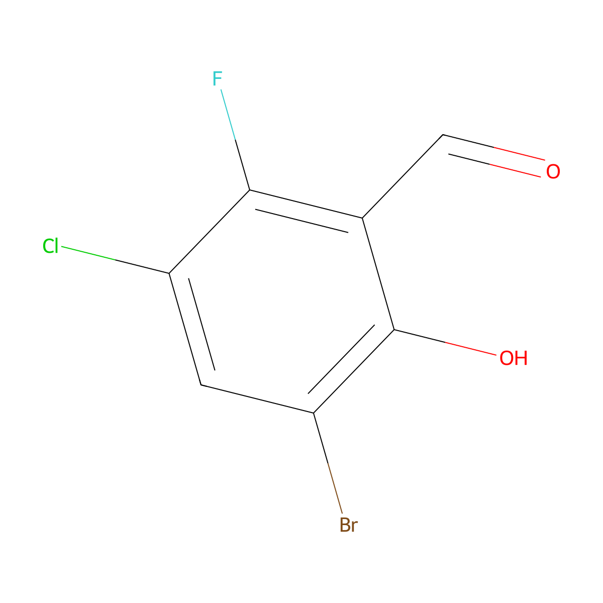 3-Bromo-5-chloro-6-fluoro-2-hydroxybenzaldehyde molecular structure, CAS 1692795-76-8