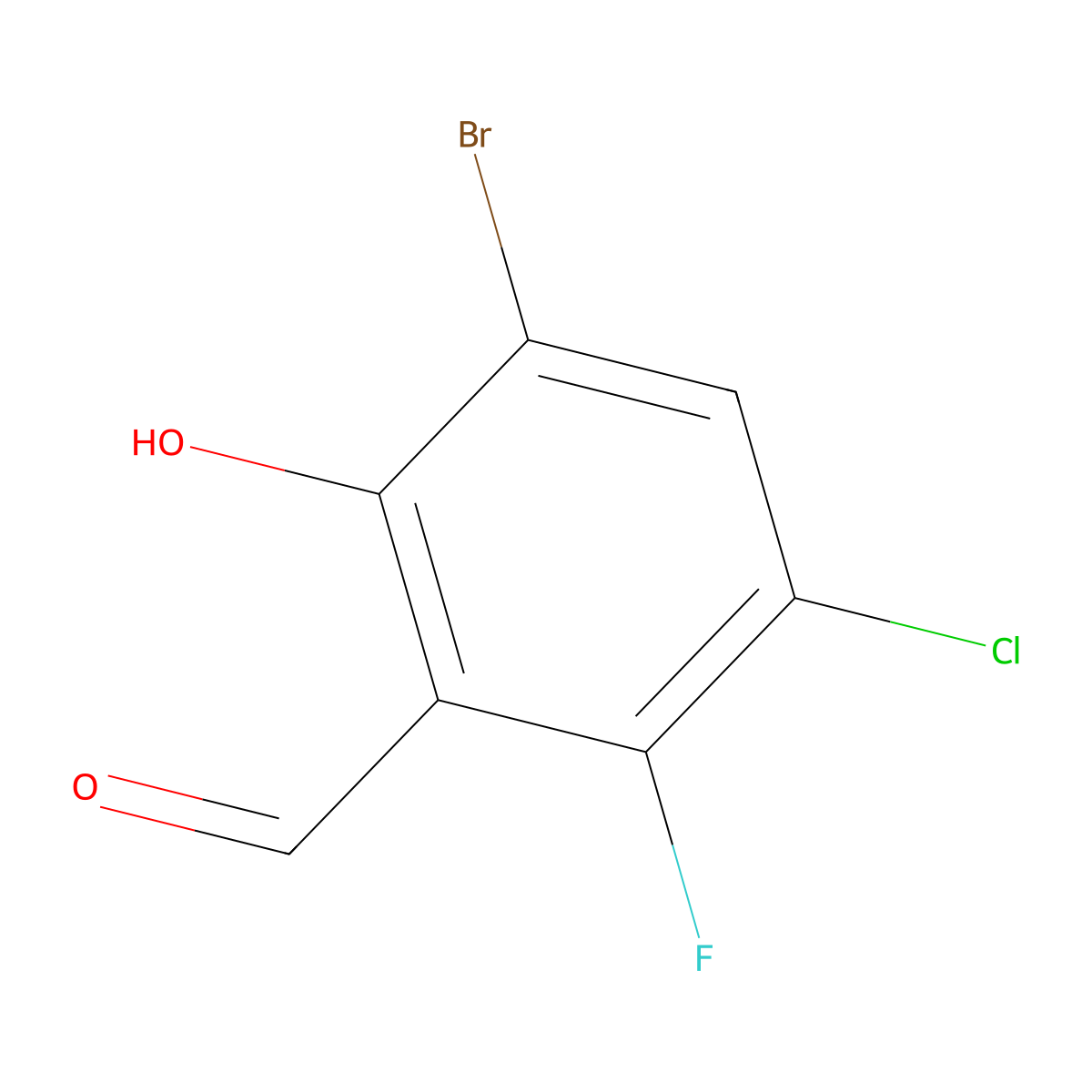 3-Bromo-5-chloro-6-fluoro-2-hydroxybenzaldehyde molecular structure, CAS 1692795-76-8