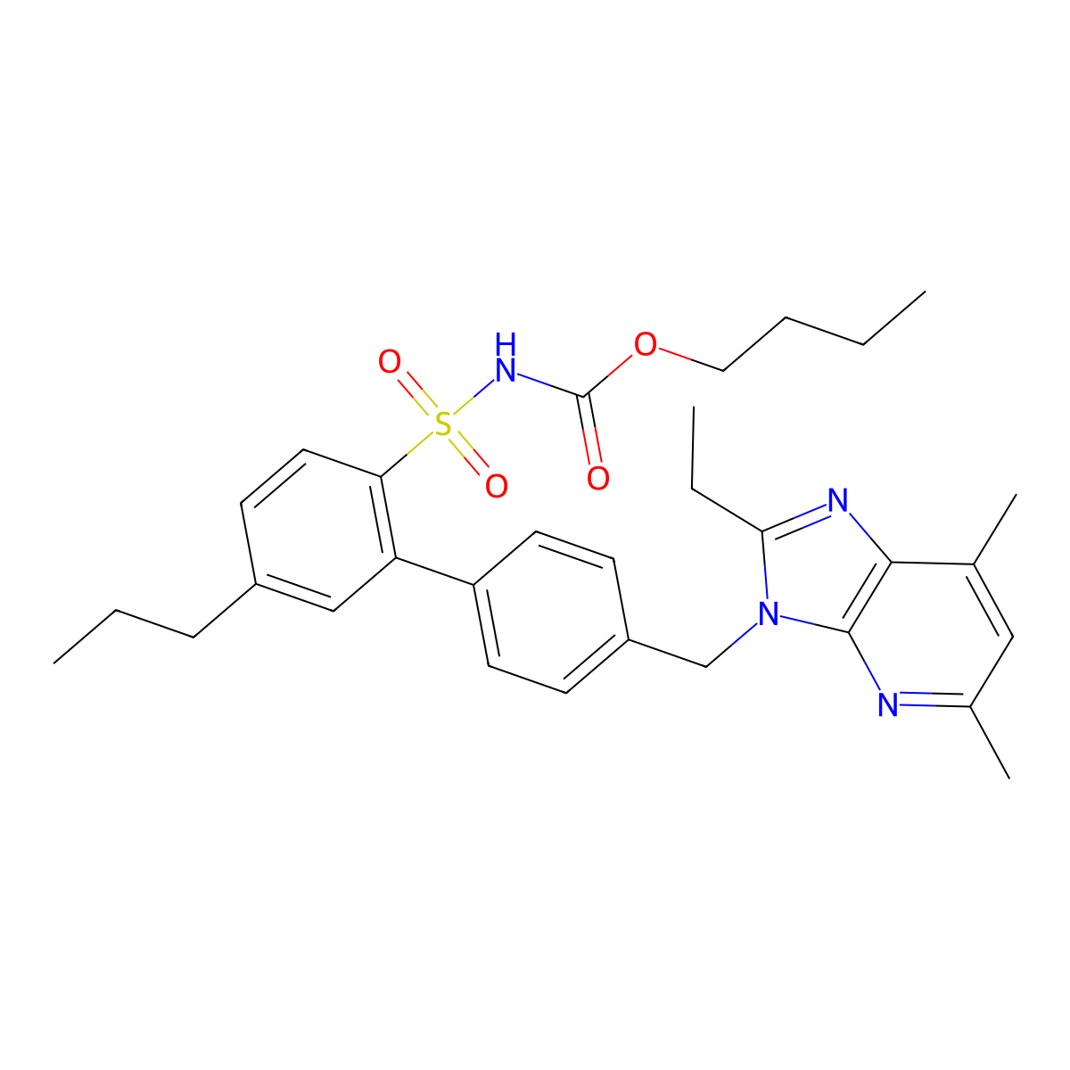 butyl N-[2-[4-[(2-ethyl-5,7-dimethylimidazo[4,5-b]pyridin-3-yl)methyl]phenyl]-4-propylphenyl]sulfonylcarbamate molecular structure, CAS 169281-53-2