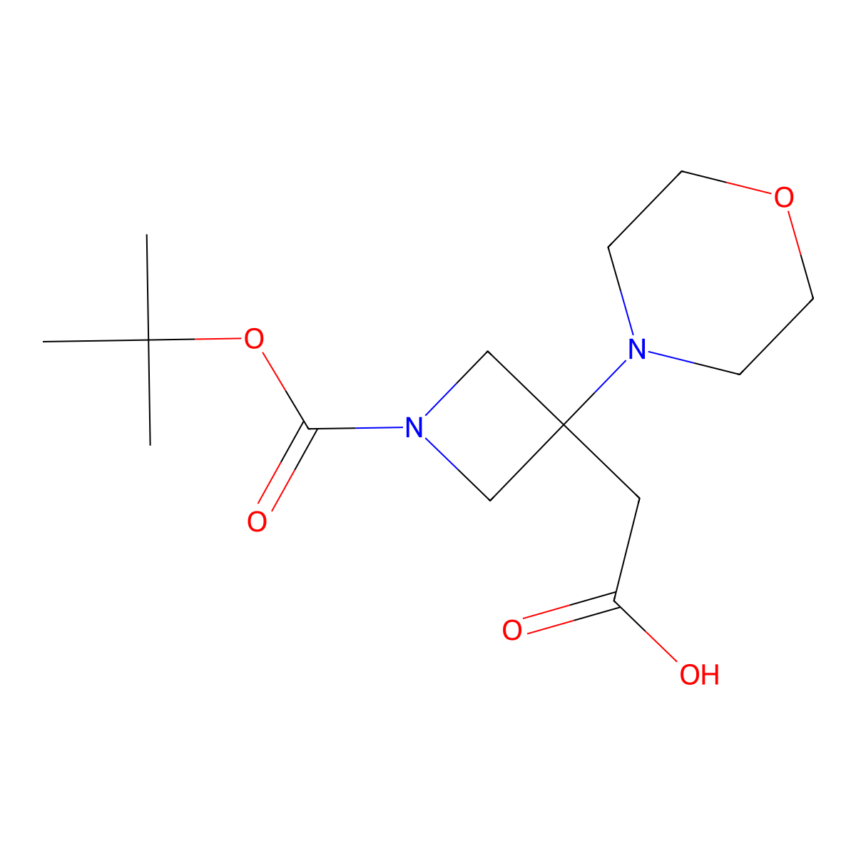 2-{1-[(Tert-butoxy)carbonyl]-3-(morpholin-4-yl)azetidin-3-yl}acetic acid molecular structure, CAS 1692845-78-5