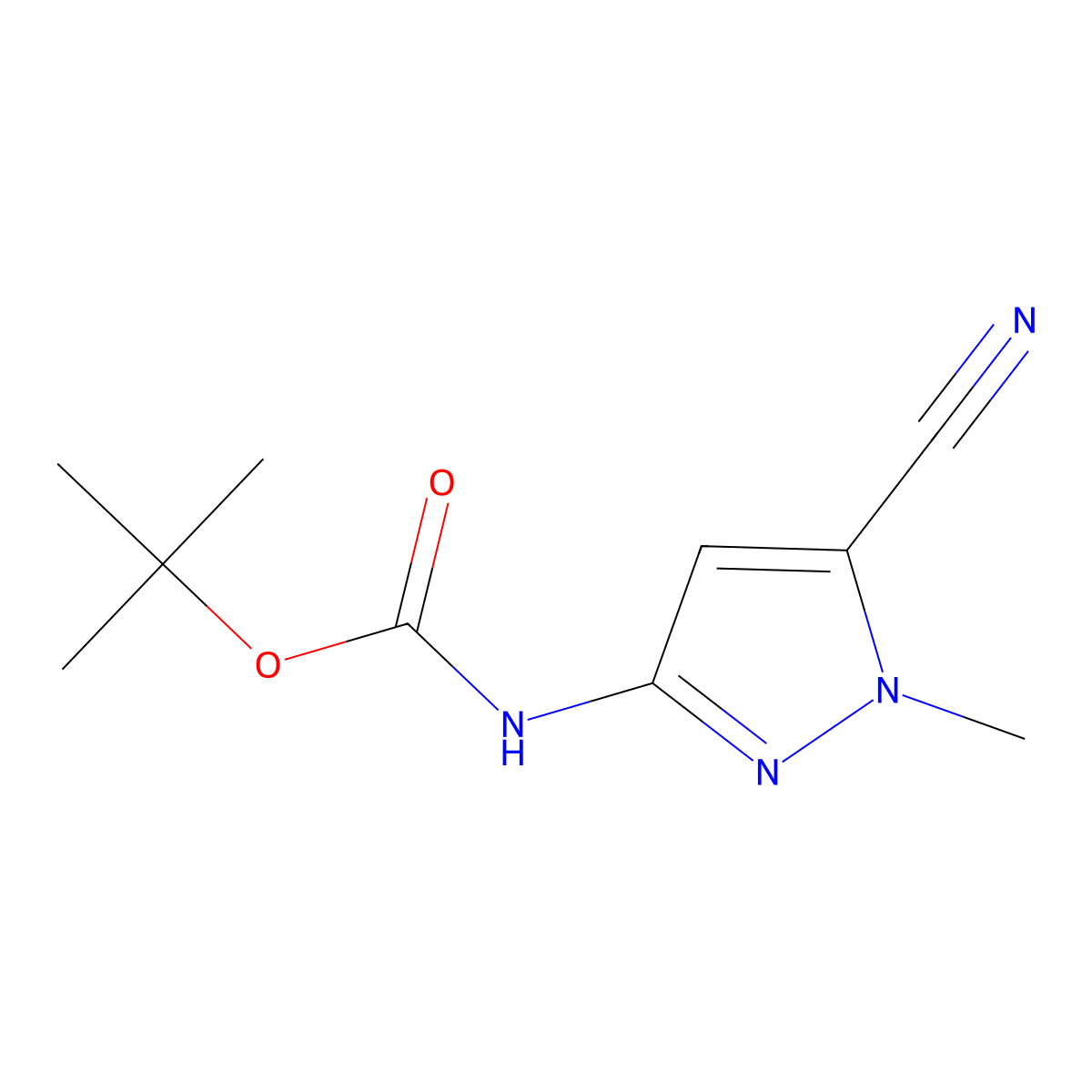 tert-Butyl (5-cyano-1-methyl-1H-pyrazol-3-yl)carbamate molecular structure, CAS 1692905-92-2