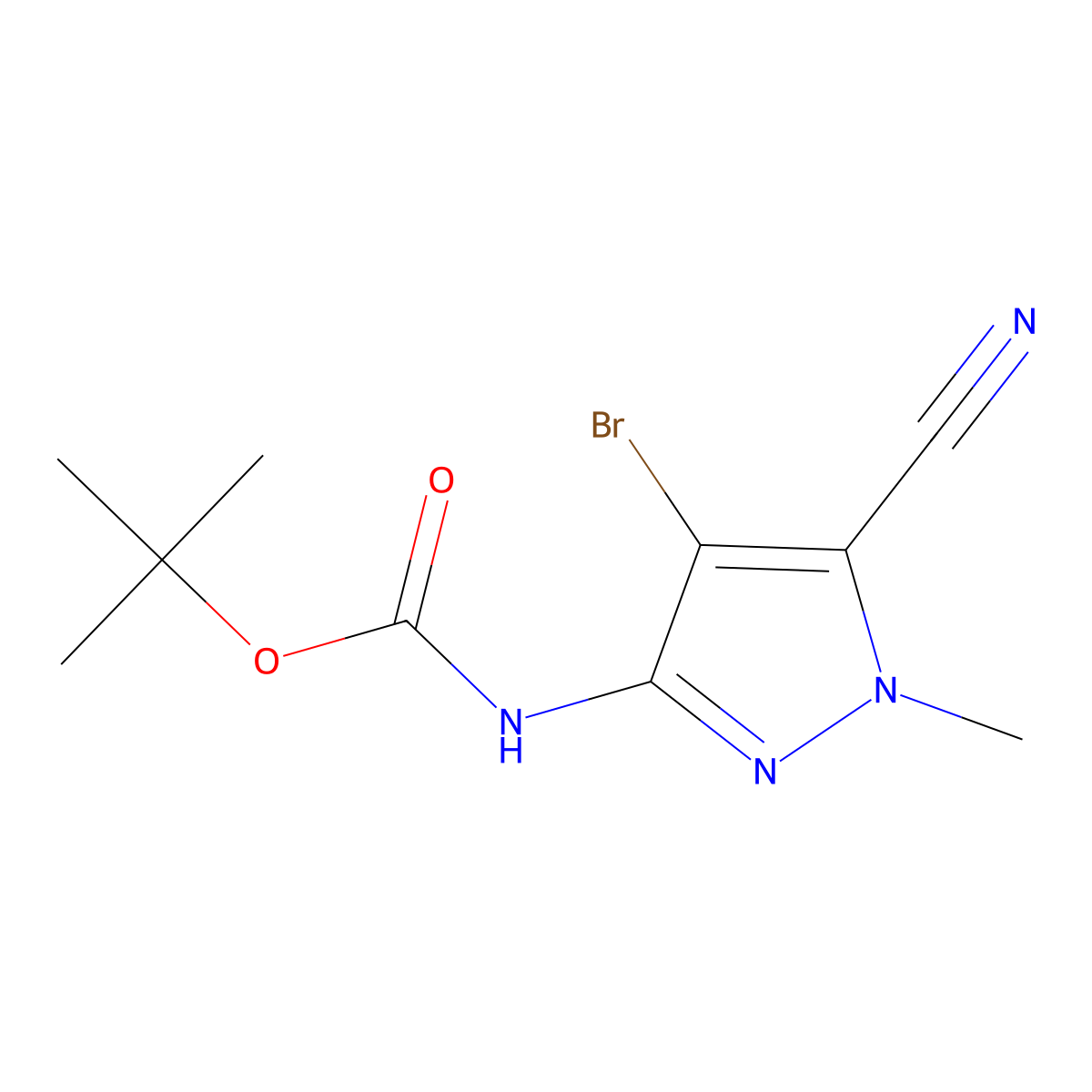 tert-Butyl (4-bromo-5-cyano-1-methyl-1H-pyrazol-3-yl)carbamate molecular structure, CAS 1692905-93-3