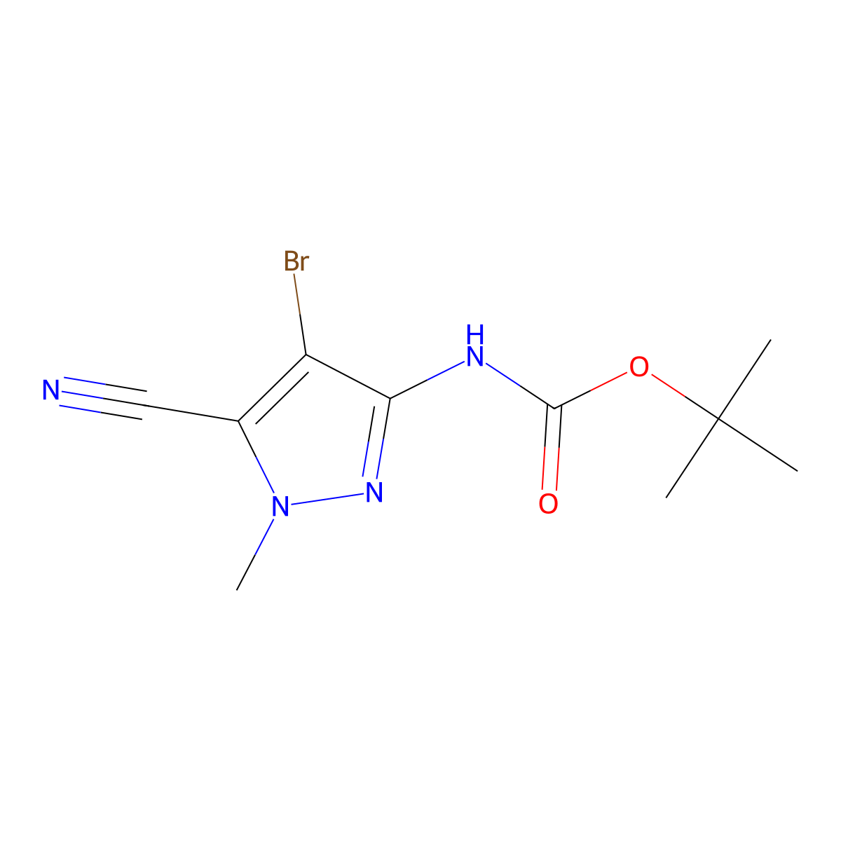 tert-Butyl (4-bromo-5-cyano-1-methyl-1H-pyrazol-3-yl)carbamate molecular structure, CAS 1692905-93-3