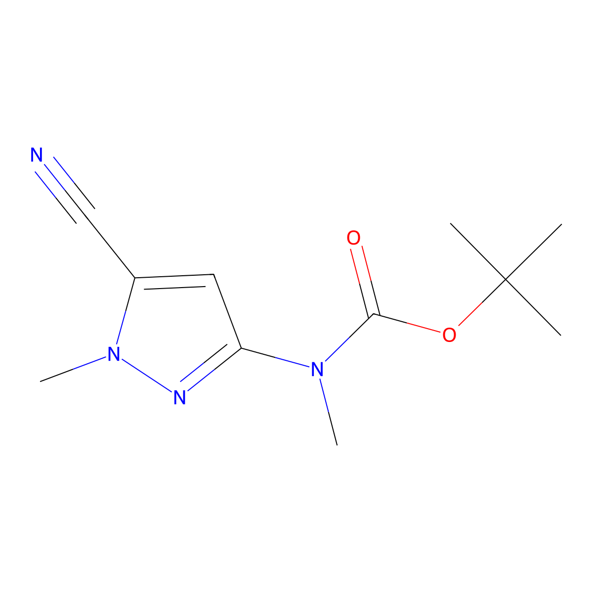 tert-Butyl (5-cyano-1-methyl-1H-pyrazol-3-yl)(methyl)carbamate molecular structure, CAS 1692906-02-7