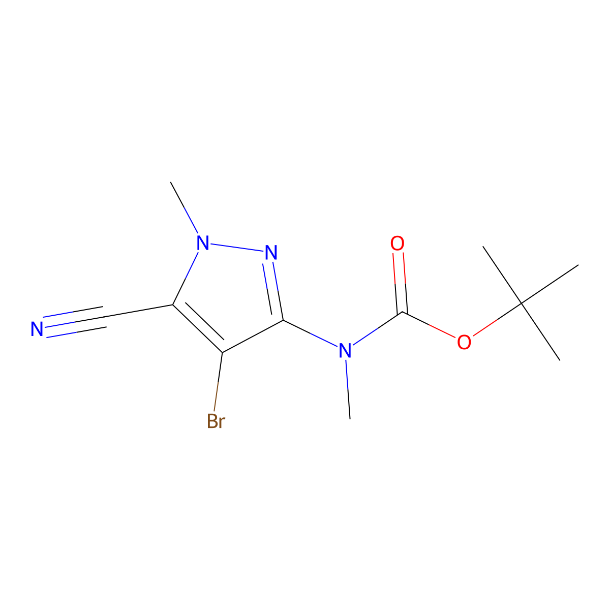 tert-Butyl (4-bromo-5-cyano-1-methyl-1H-pyrazol-3-yl)(methyl)carbamate molecular structure, CAS 1692906-03-8