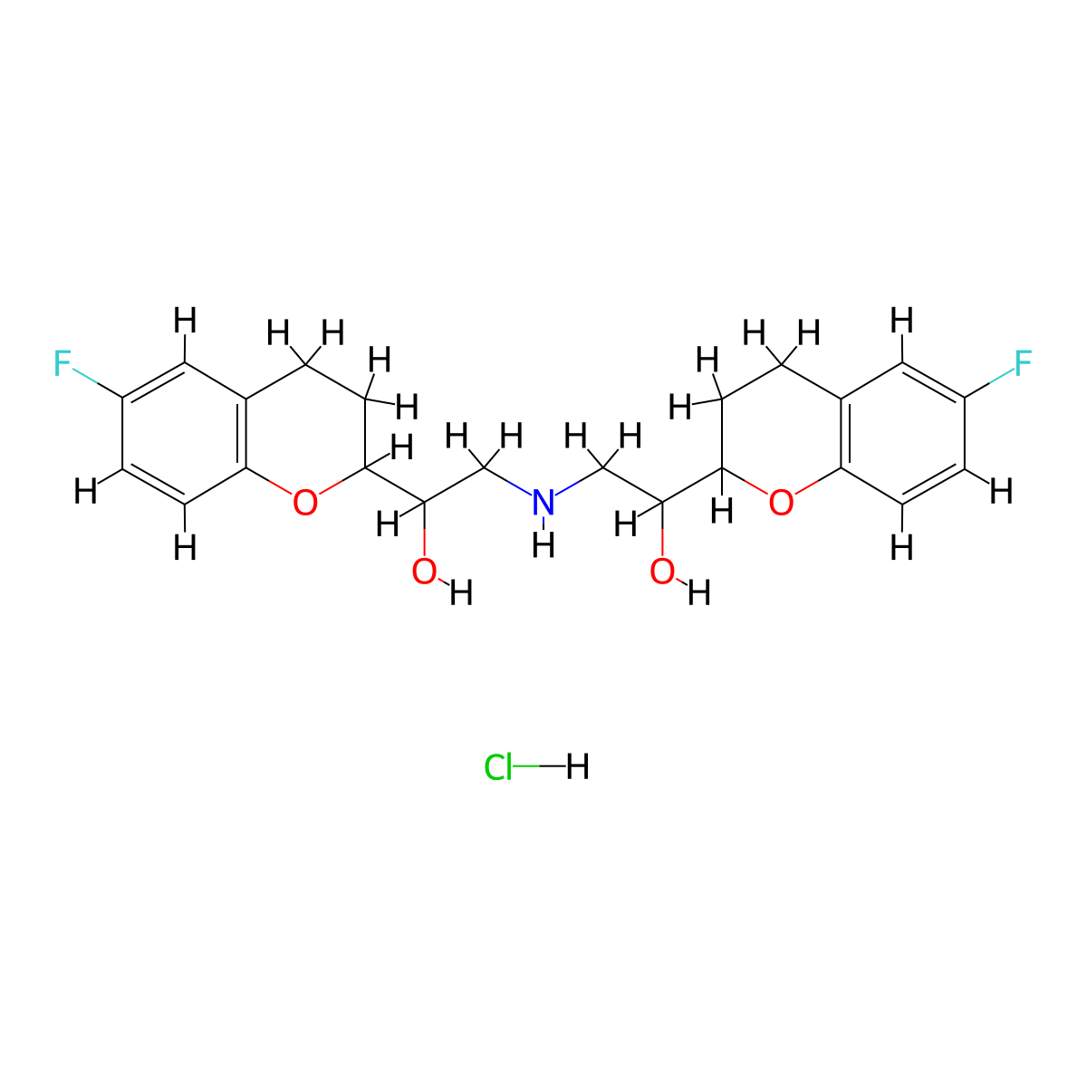 2,2'-Azanediylbis(1-(6-fluorochroman-2-yl)ethanol) hydrochloride molecular structure, CAS 169293-50-9