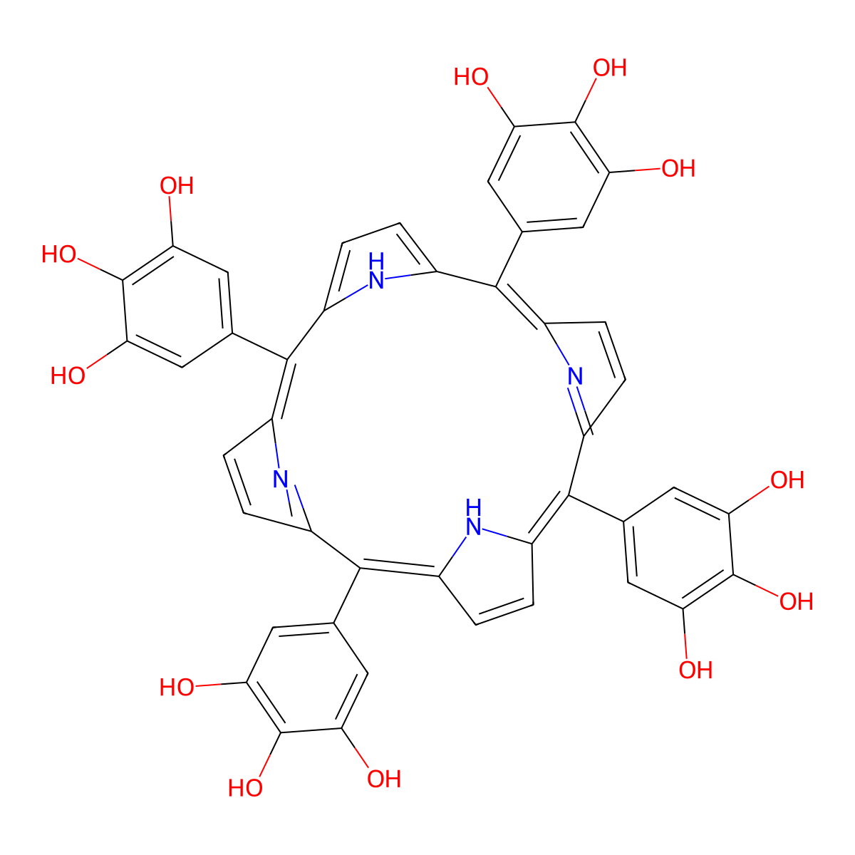 5,10,15,20-Tetrakis(3,4,5-trihydroxyphenyl)porphyrin molecular structure, CAS 169317-16-2