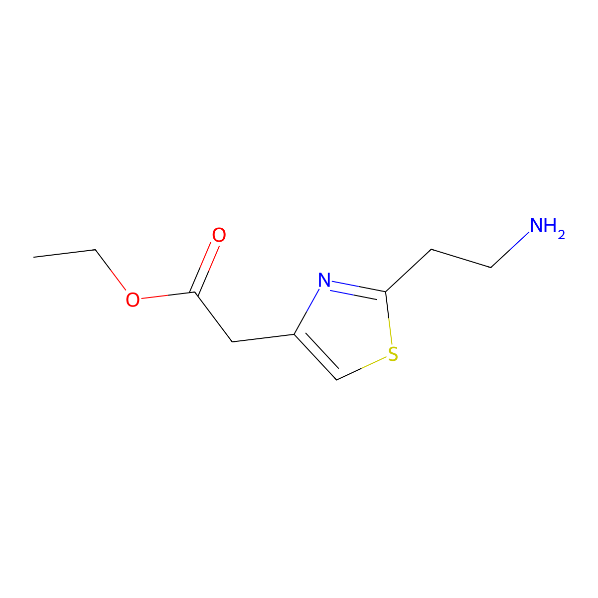 Ethyl 2-[2-(2-aminoethyl)-1,3-thiazol-4-yl]acetate molecular structure, CAS 1693606-99-3