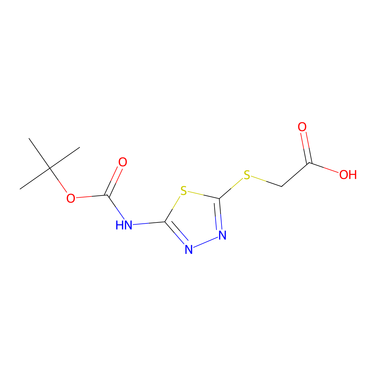 2-[(5-{[(Tert-butoxy)carbonyl]amino}-1,3,4-thiadiazol-2-yl)sulfanyl]acetic acid molecular structure, CAS 1693668-91-5