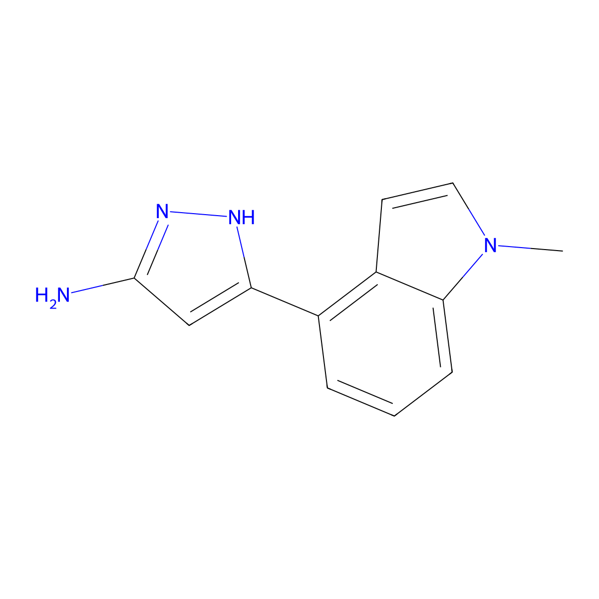 5-(1-methyl-1H-indol-4-yl)-1H-pyrazol-3-amine molecular structure, CAS 1693737-65-3
