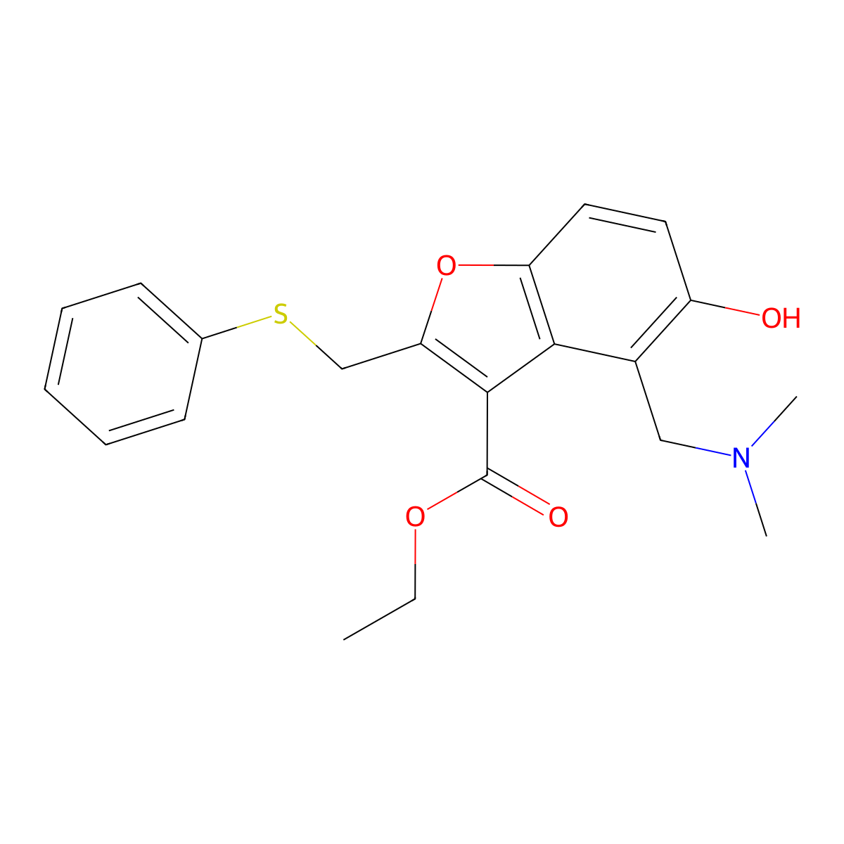 Ethyl 4-[(dimethylamino)methyl]-5-hydroxy-2-[(phenylsulfanyl)methyl]-1-benzofuran-3-carboxylate molecular structure, CAS 169376-46-9