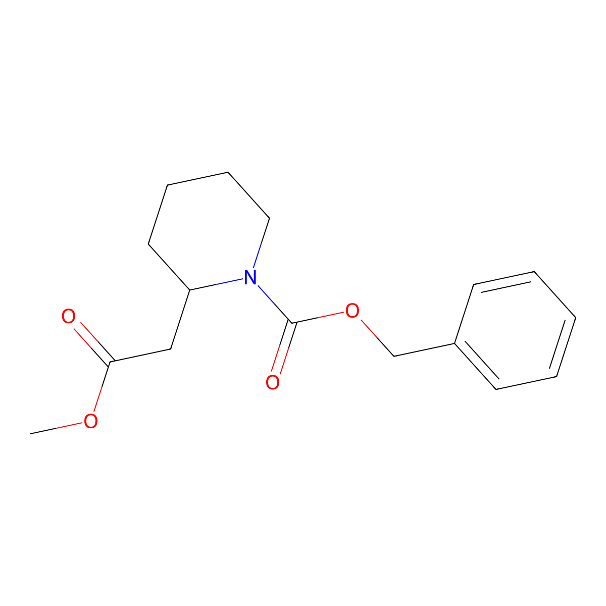 Benzyl 2-(2-methoxy-2-oxoethyl)piperidine-1-carboxylate molecular structure, CAS 169384-56-9