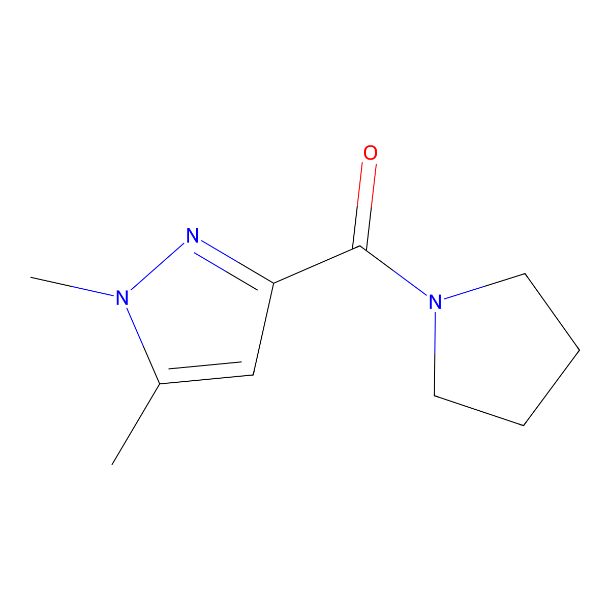 1,5-dimethyl-3-(pyrrolidine-1-carbonyl)-1H-pyrazole molecular structure, CAS 1693873-66-3