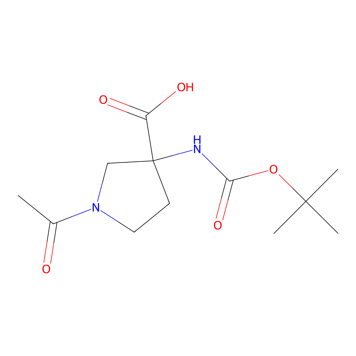 1-Acetyl-3-(((tert-butoxy)carbonyl)amino)pyrrolidine-3-carboxylic acid molecular structure, CAS 1693923-54-4