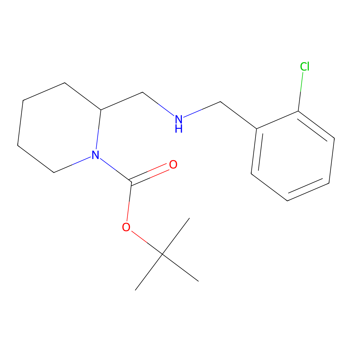 Tert-butyl 2-(((2-chlorobenzyl)amino)methyl)piperidine-1-carboxylate molecular structure, CAS 1694002-47-5