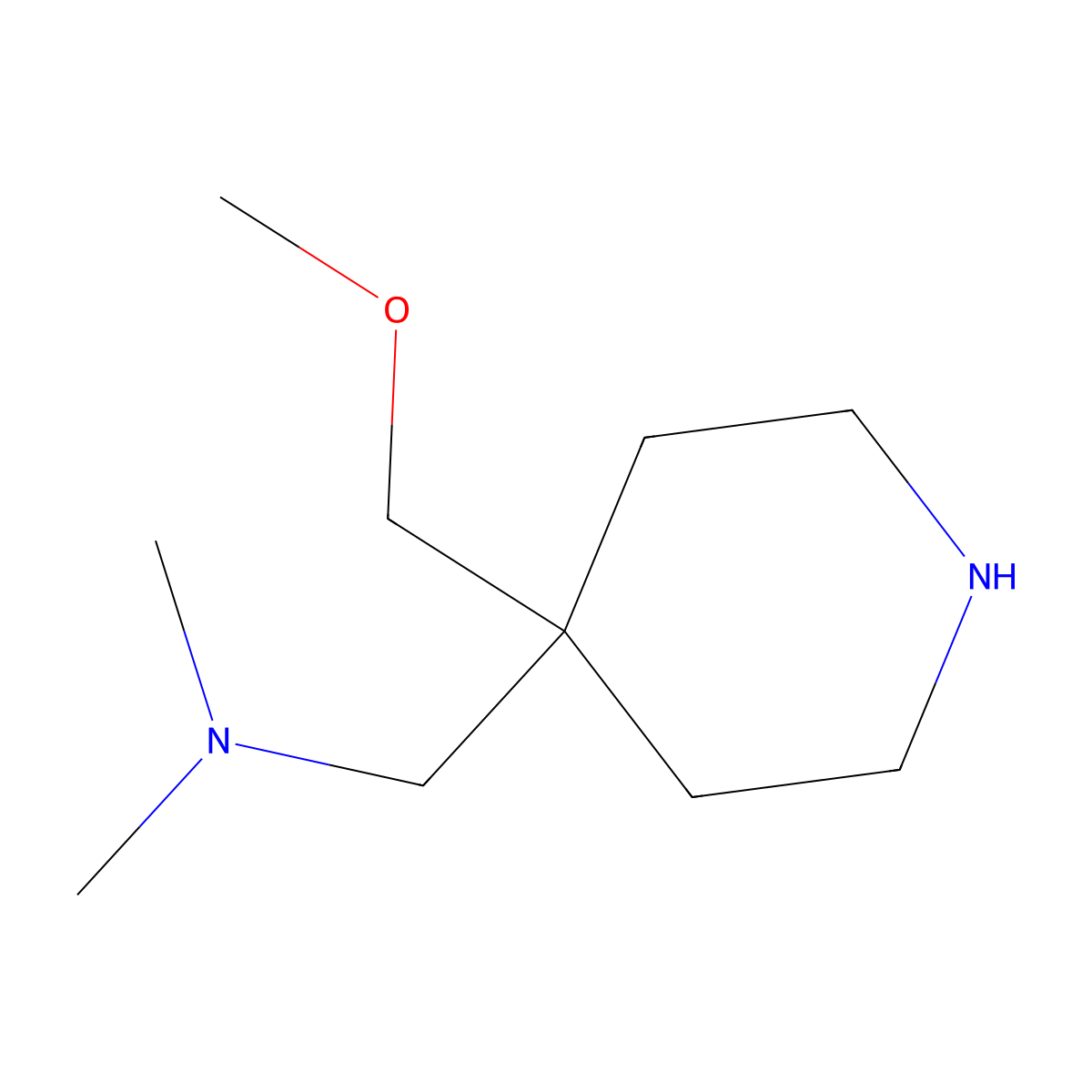1-[4-(methoxymethyl)piperidin-4-yl]-N,N-dimethylmethanamine molecular structure, CAS 1694014-89-5
