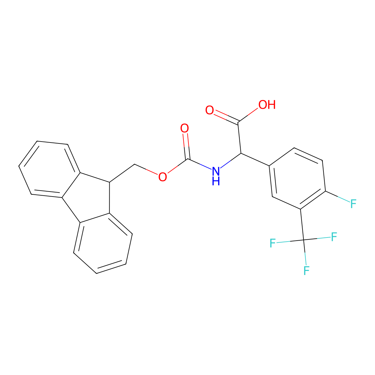 2-({[(9H-fluoren-9-yl)methoxy]carbonyl}amino)-2-[4-fluoro-3-(trifluoromethyl)phenyl]acetic acid molecular structure, CAS 1694151-53-5