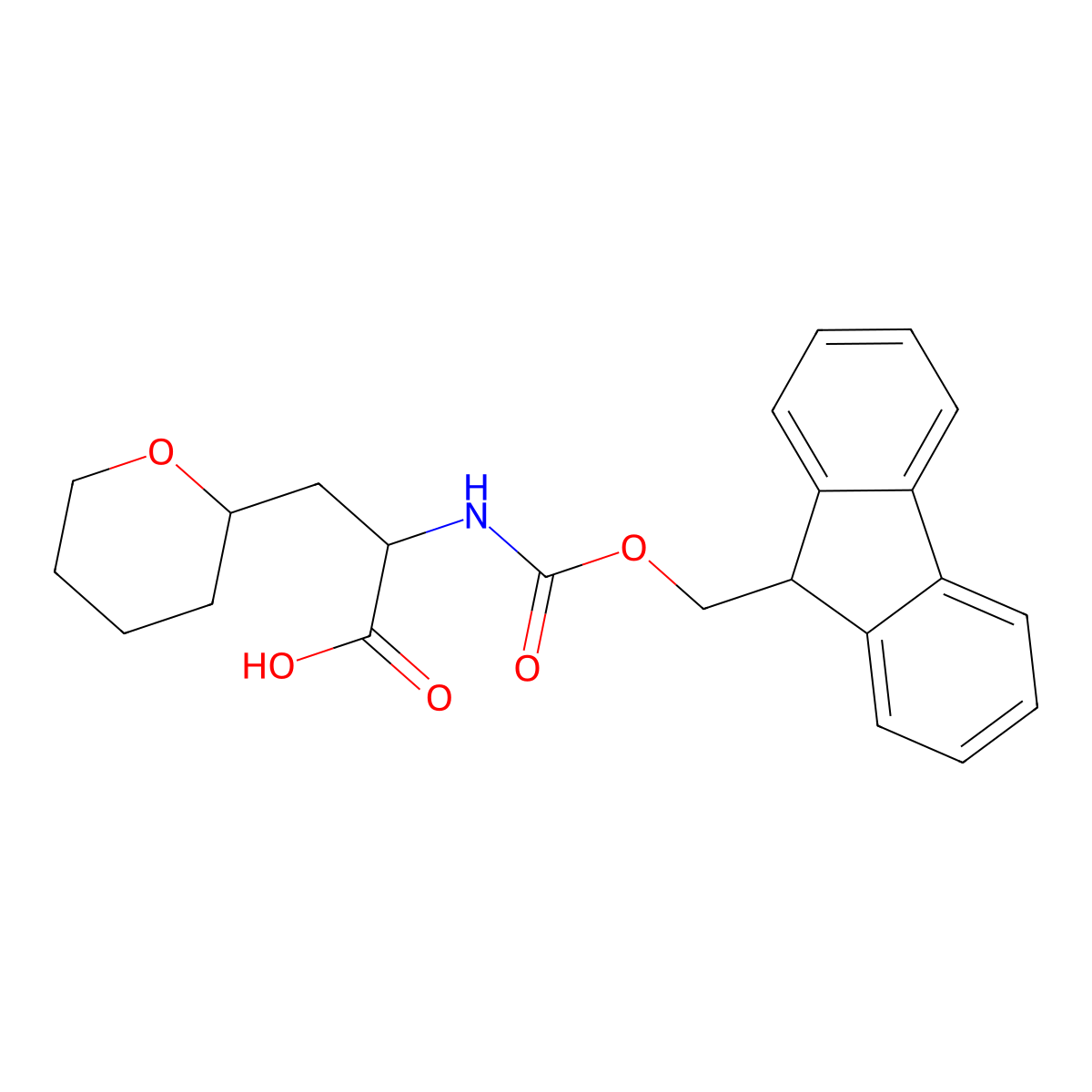 2-({[(9H-fluoren-9-yl)methoxy]carbonyl}amino)-3-(oxan-2-yl)propanoic acid molecular structure, CAS 1694174-62-3