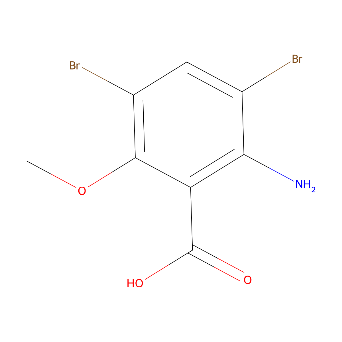 2-Amino-3,5-dibromo-6-methoxybenzoic acid molecular structure, CAS 1694214-74-8