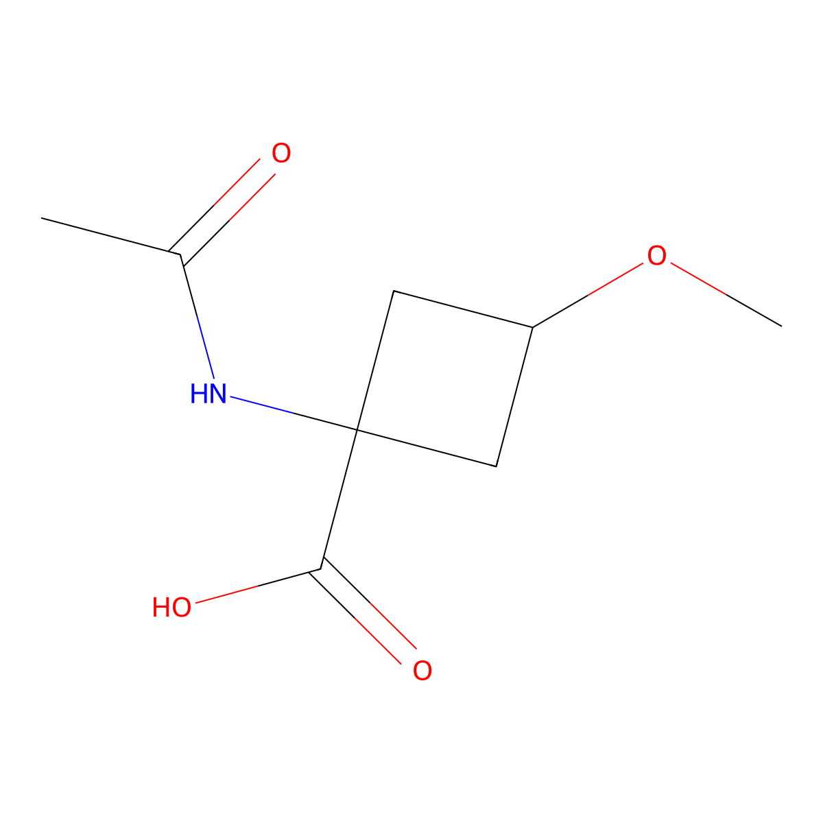 1-Acetamido-3-methoxycyclobutane-1-carboxylic acid molecular structure, CAS 1694244-37-5