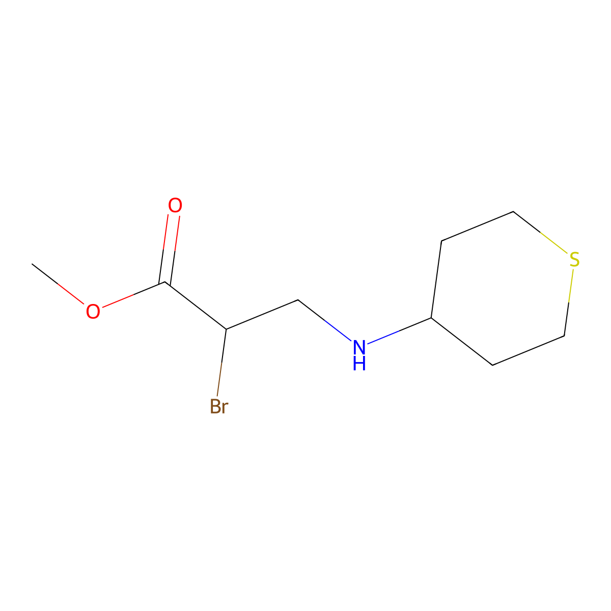 Methyl 2-bromo-3-[(thian-4-yl)amino]propanoate molecular structure, CAS 1694253-82-1