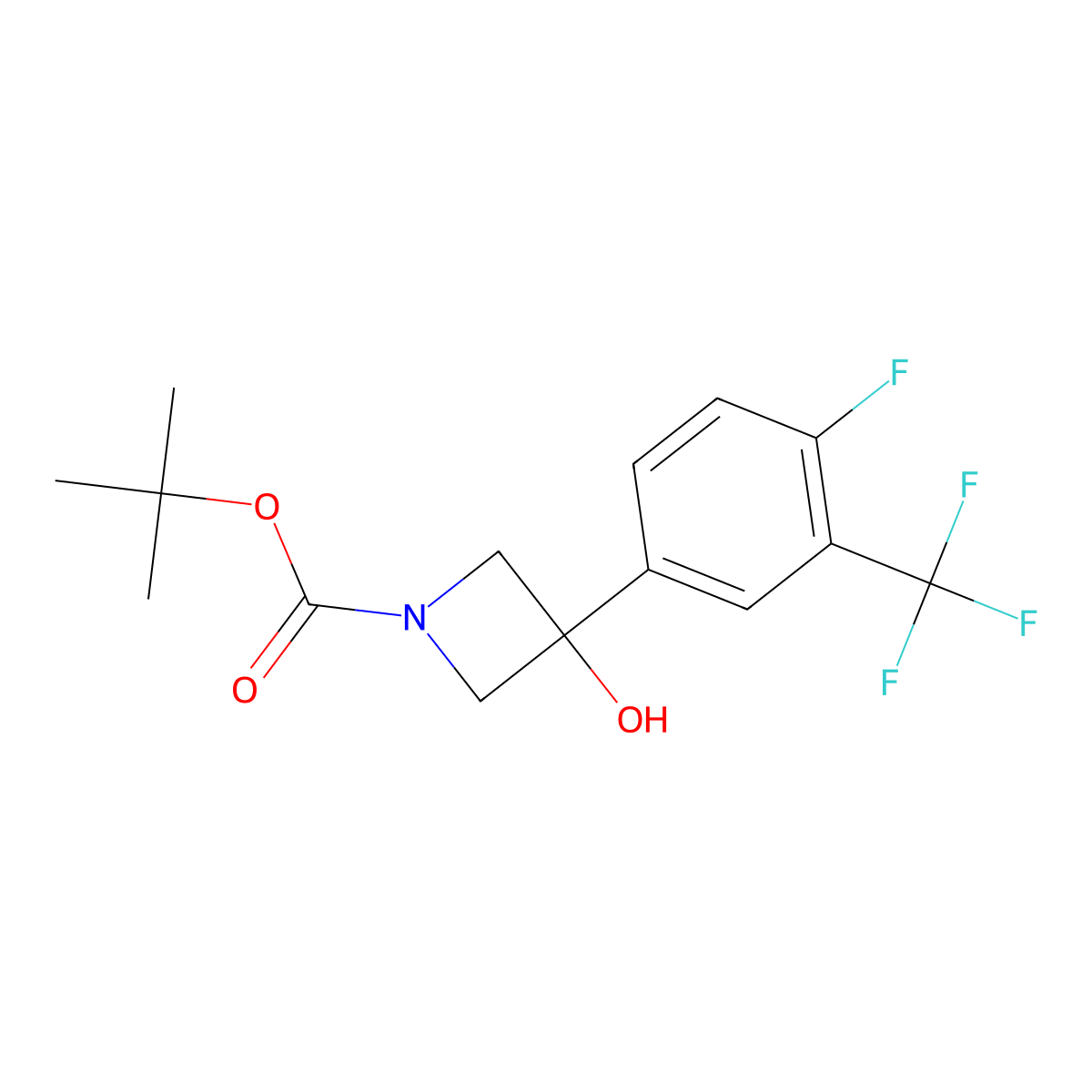 tert-Butyl 3-[4-fluoro-3-(trifluoromethyl)phenyl]-3-hydroxyazetidine-1-carboxylate molecular structure, CAS 1694286-57-1