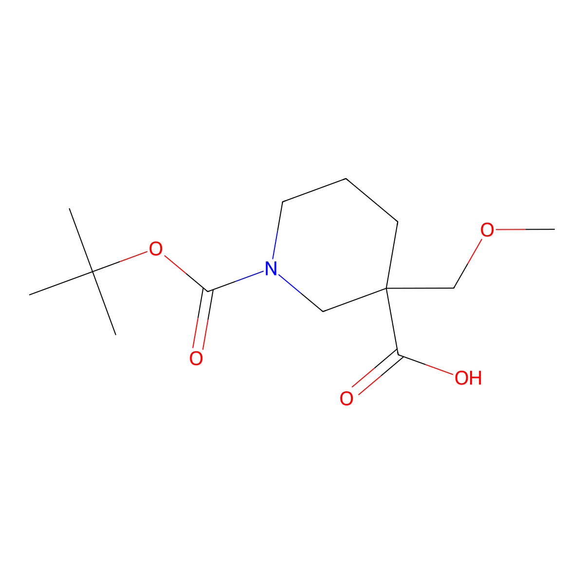 1-[(Tert-butoxy)carbonyl]-3-(methoxymethyl)piperidine-3-carboxylic acid molecular structure, CAS 1694293-21-4