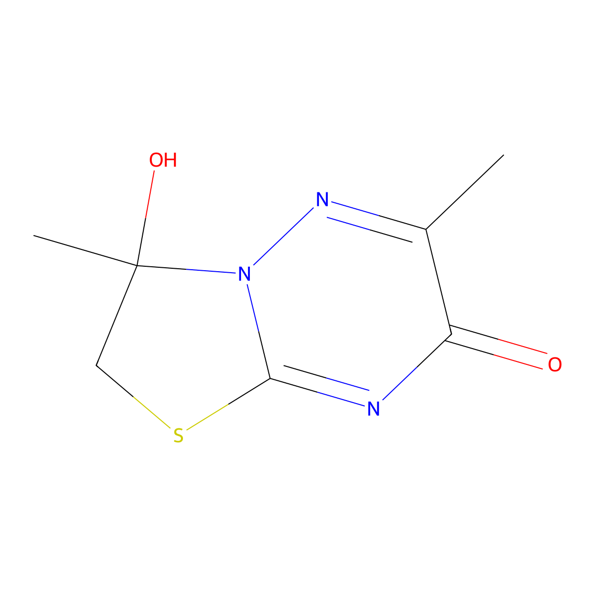 3-hydroxy-3,6-dimethyl-2,3-dihydro-7H-[1,3]thiazolo[3,2-b][1,2,4]triazin-7-one molecular structure, CAS 16943-11-6