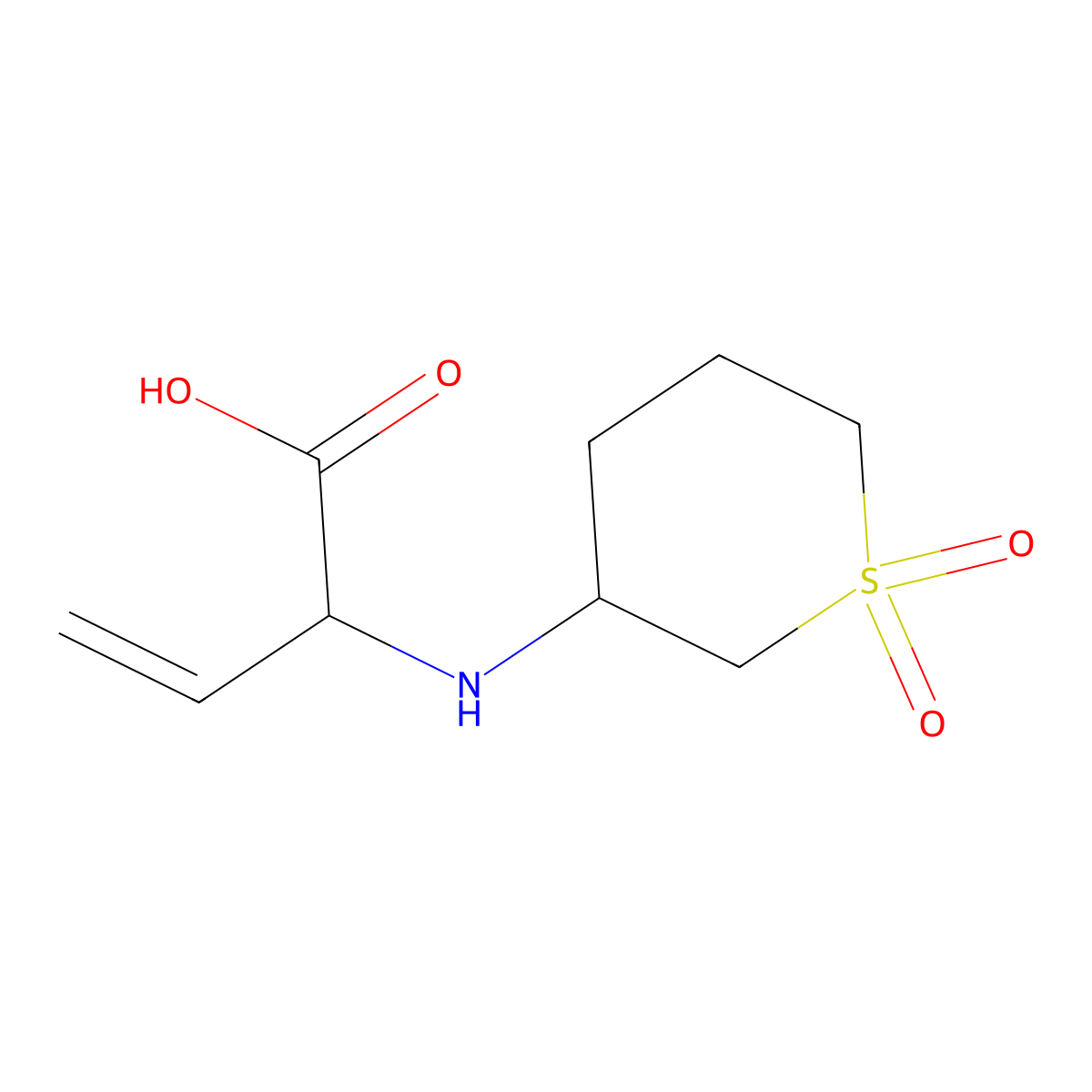 2-((1,1-Dioxidotetrahydro-2H-thiopyran-3-yl)amino)but-3-enoic acid molecular structure, CAS 1694300-69-0