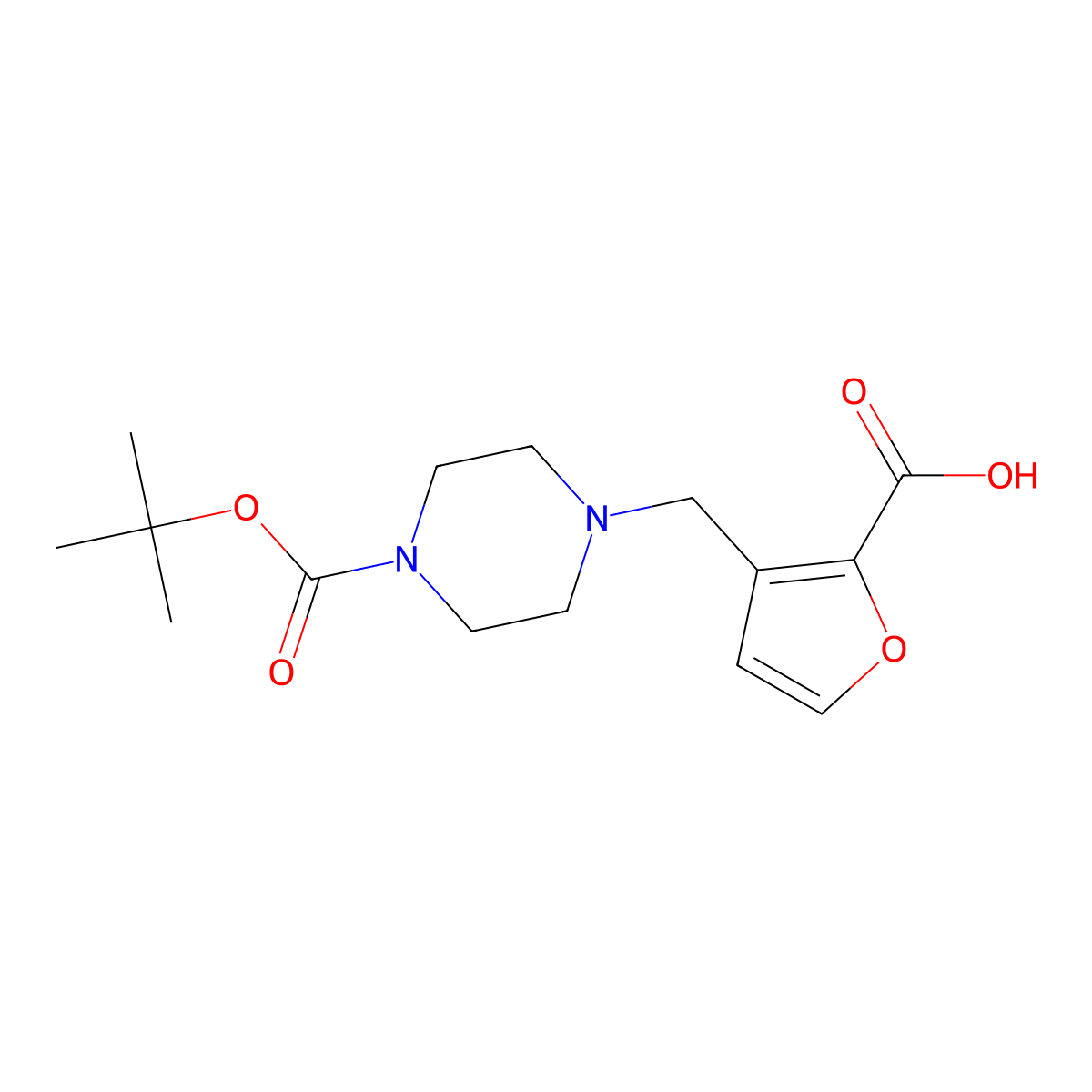 3-({4-[(Tert-butoxy)carbonyl]piperazin-1-yl}methyl)furan-2-carboxylic acid molecular structure, CAS 1694423-50-1