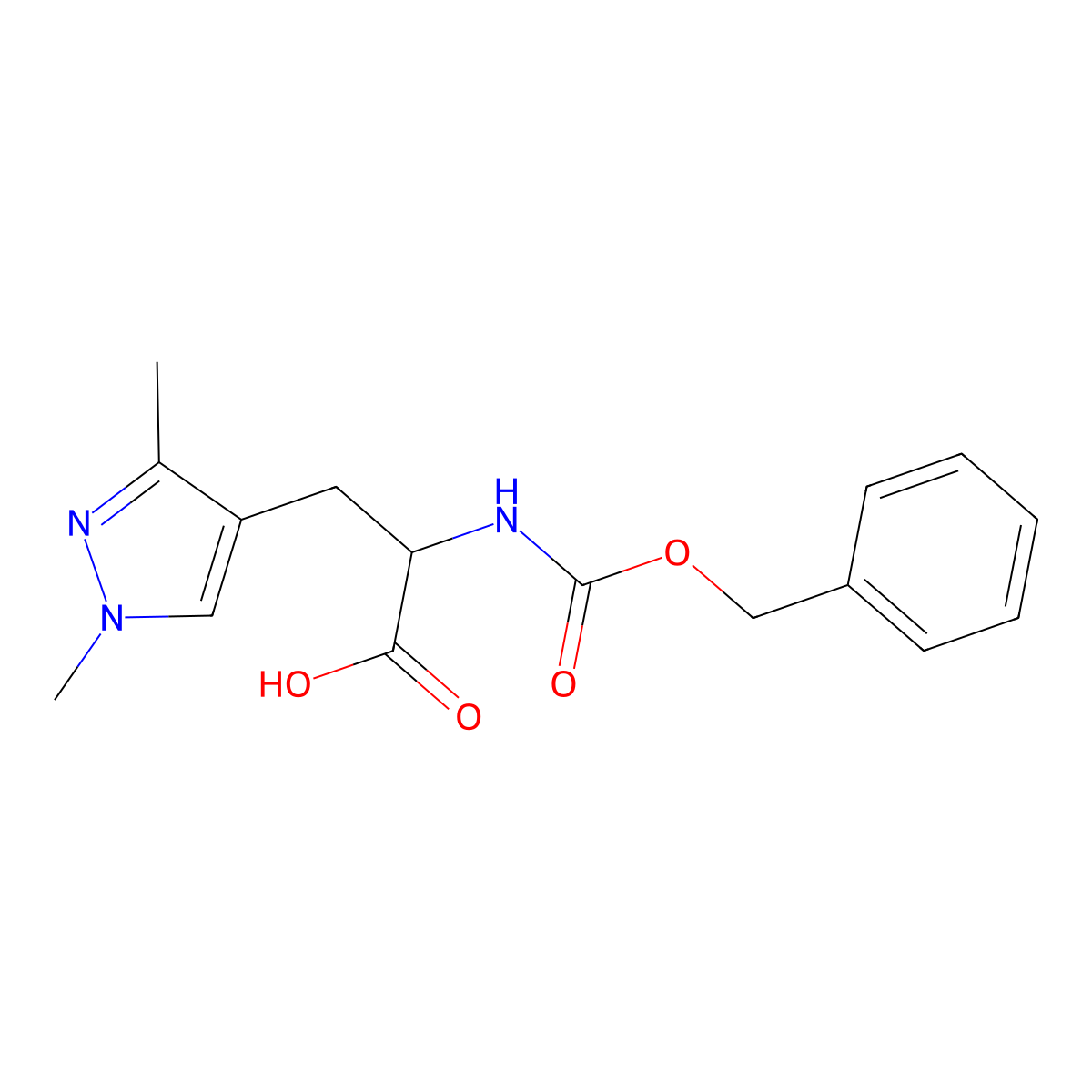 2-{[(benzyloxy)carbonyl]amino}-3-(1,3-dimethyl-1H-pyrazol-4-yl)propanoic acid molecular structure, CAS 1694442-33-5