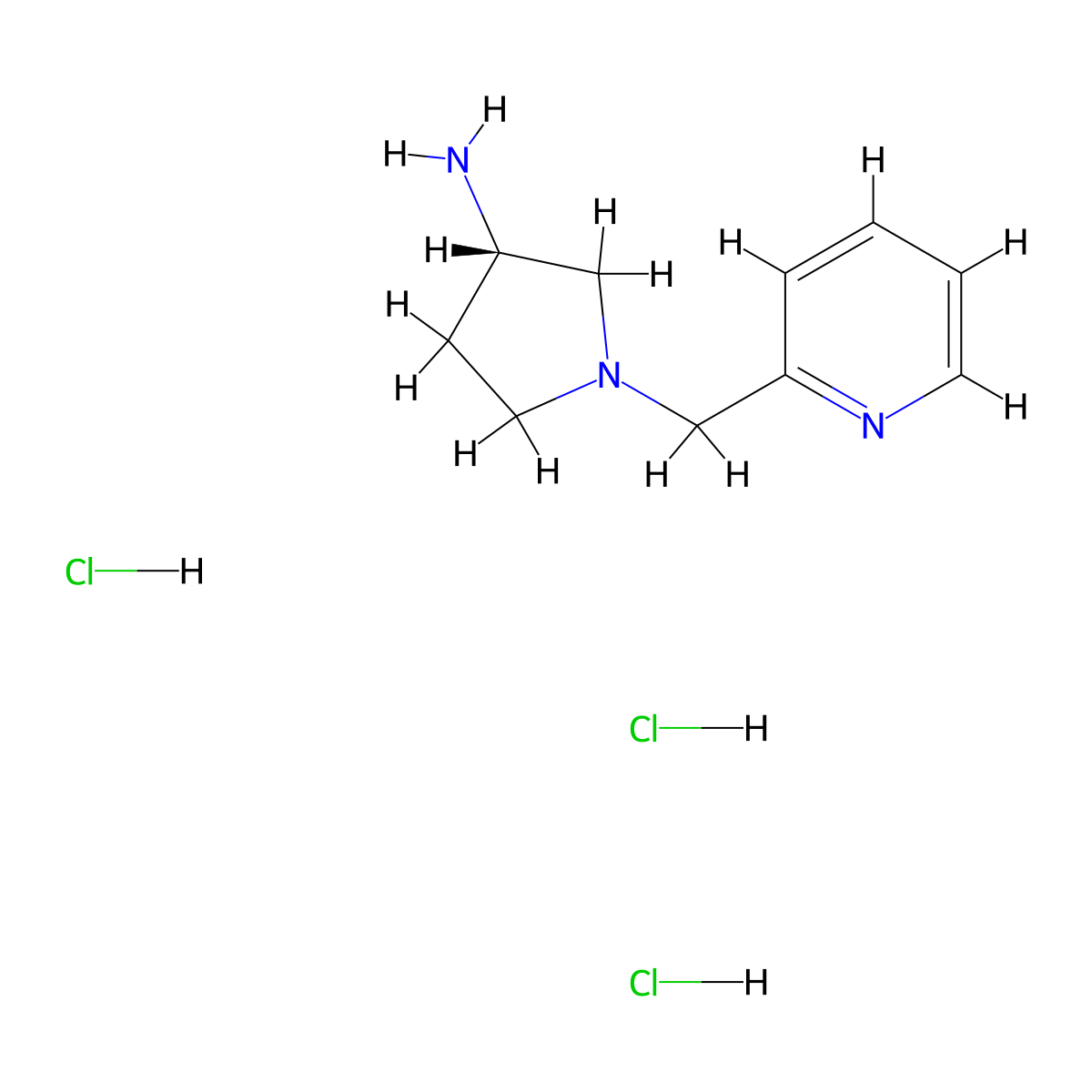 (S)-1-(pyridin-2-ylmethyl)pyrrolidin-3-amine trihydrochloride molecular structure, CAS 169452-32-8