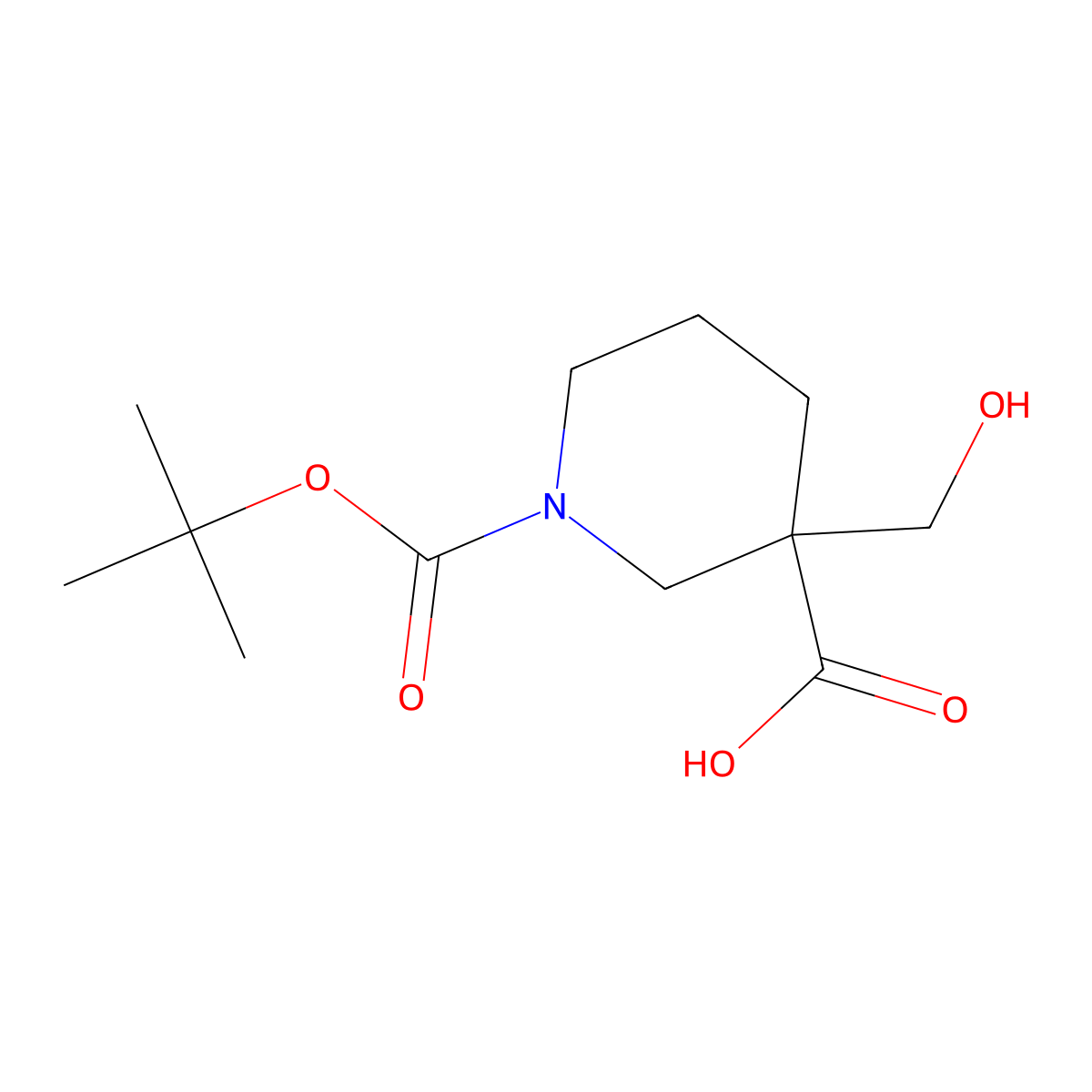 1-(Tert-butoxycarbonyl)-3-(hydroxymethyl)piperidine-3-carboxylic acid molecular structure, CAS 1694520-18-7