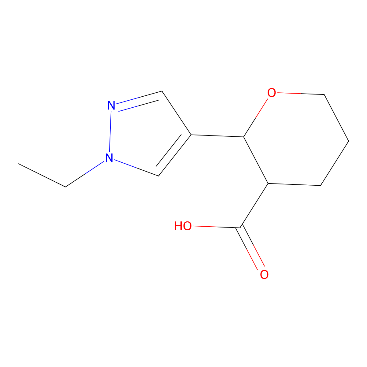 2-(1-Ethyl-1H-pyrazol-4-yl)oxane-3-carboxylic acid molecular structure, CAS 1694541-17-7