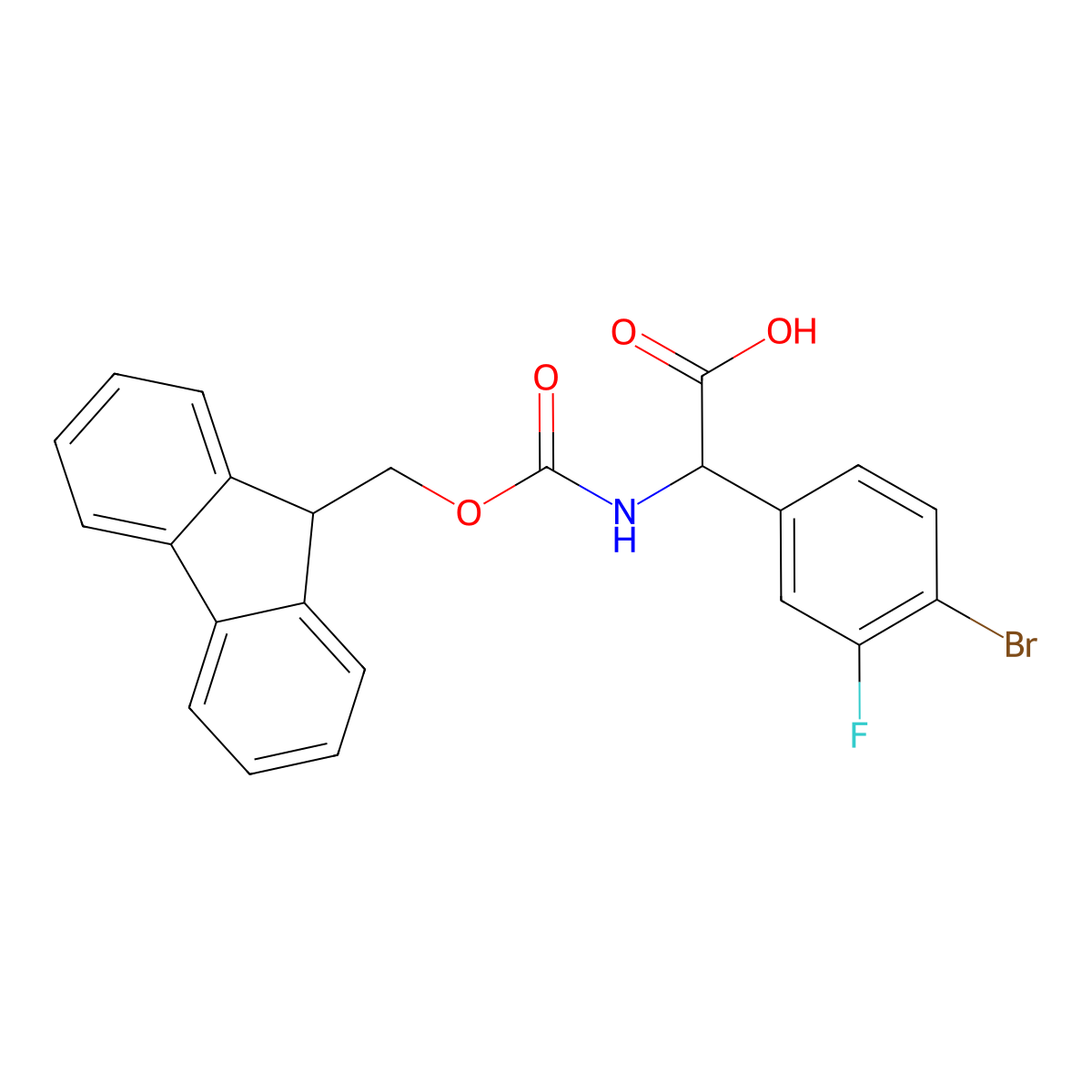 2-(4-bromo-3-fluorophenyl)-2-({[(9H-fluoren-9-yl)methoxy]carbonyl}amino)acetic acid molecular structure, CAS 1694566-14-7
