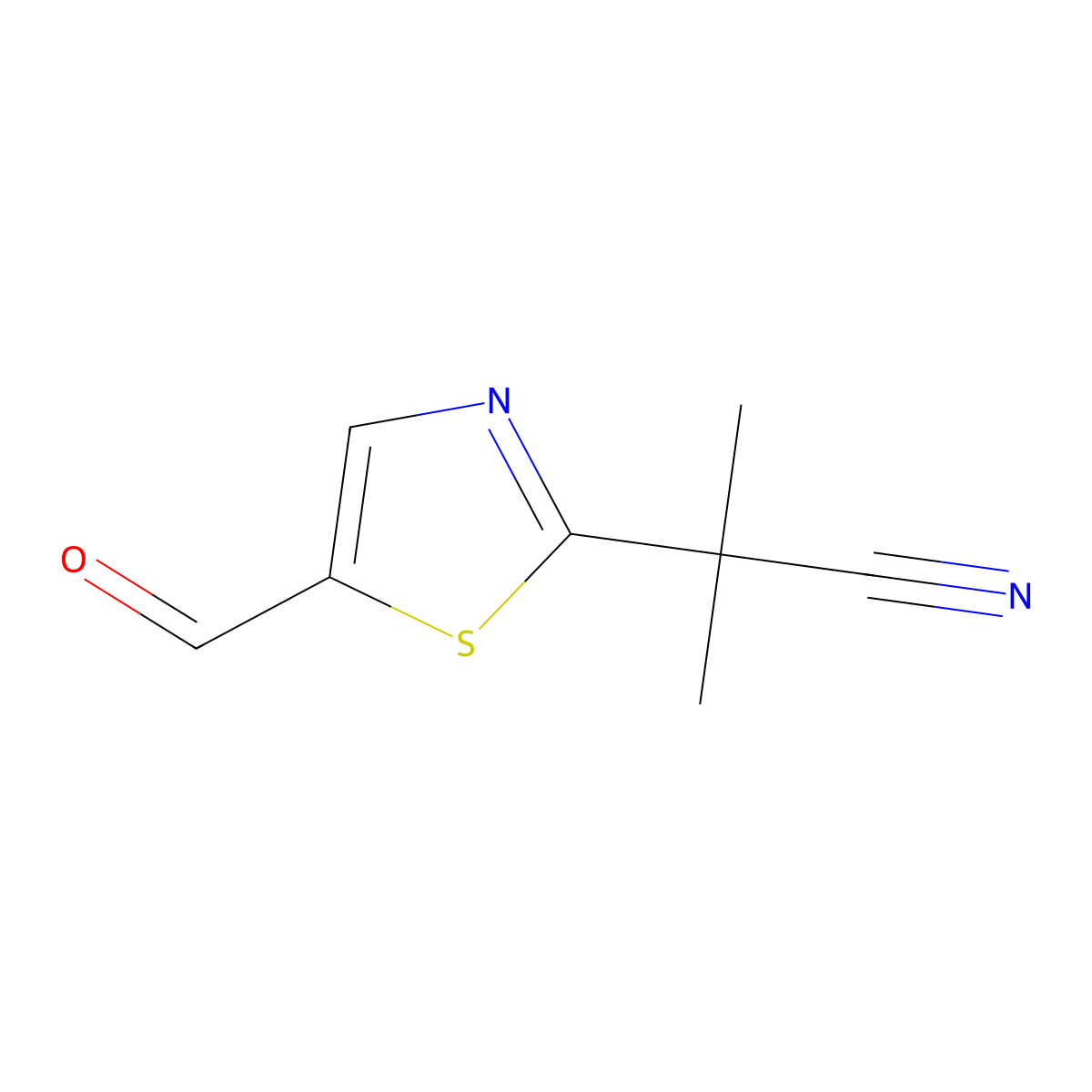 2-(5-Formyl-1,3-thiazol-2-yl)-2-methylpropanenitrile molecular structure, CAS 1694603-12-7
