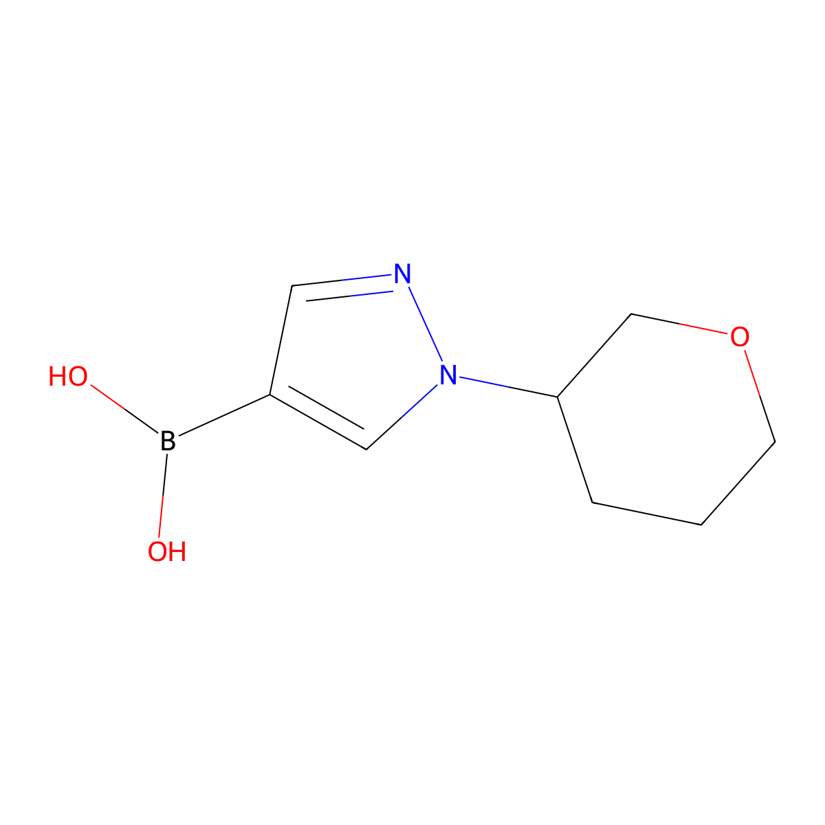 [1-(oxan-3-yl)-1H-pyrazol-4-yl]boronic acid molecular structure, CAS 1694659-43-2
