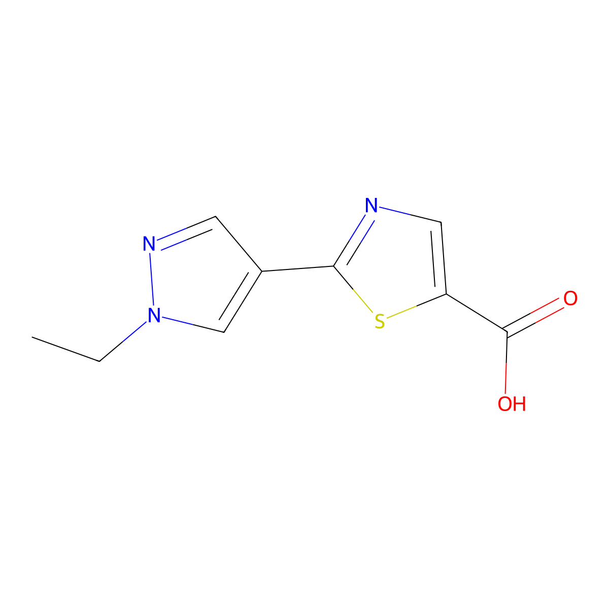 2-(1-Ethyl-1H-pyrazol-4-yl)-1,3-thiazole-5-carboxylic acid molecular structure, CAS 1694757-20-4