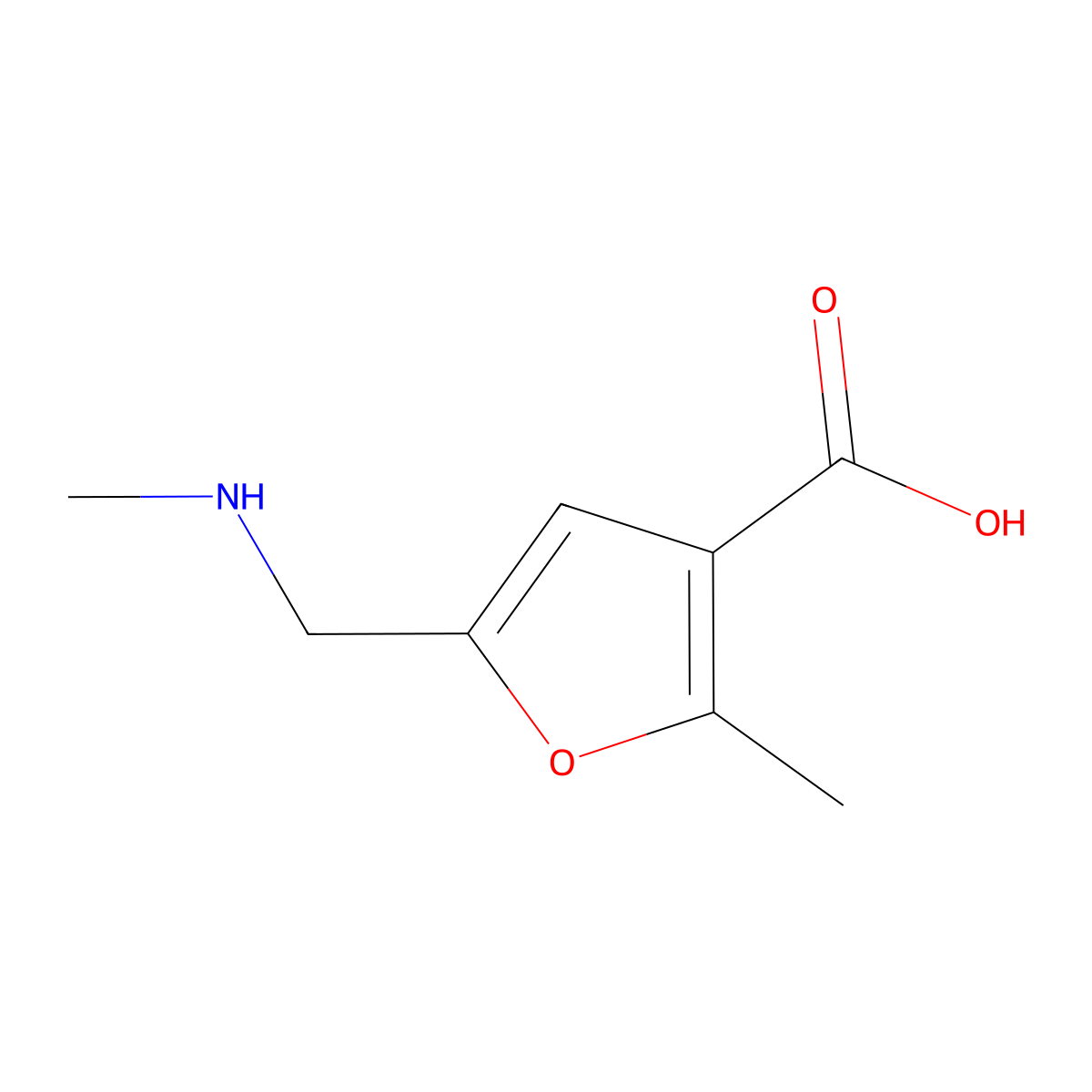 2-Methyl-5-[(methylamino)methyl]furan-3-carboxylic acid molecular structure, CAS 1694759-95-9