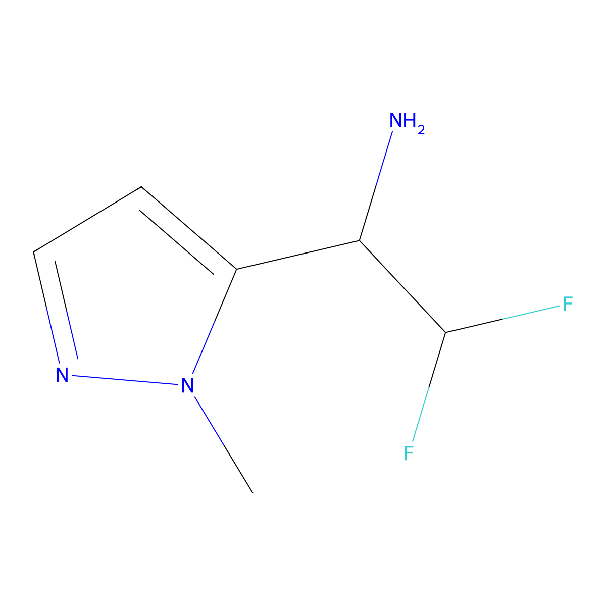 2,2-difluoro-1-(1-methyl-1H-pyrazol-5-yl)ethan-1-amine molecular structure, CAS 1694765-62-2