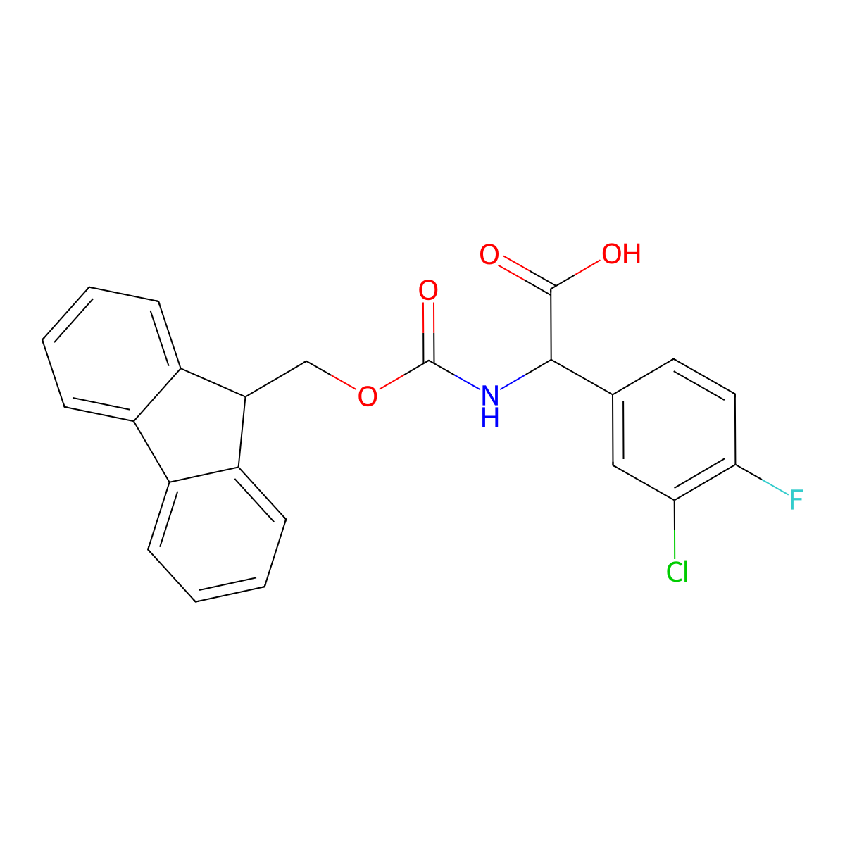 2-(3-chloro-4-fluorophenyl)-2-({[(9H-fluoren-9-yl)methoxy]carbonyl}amino)acetic acid molecular structure, CAS 1694793-07-1